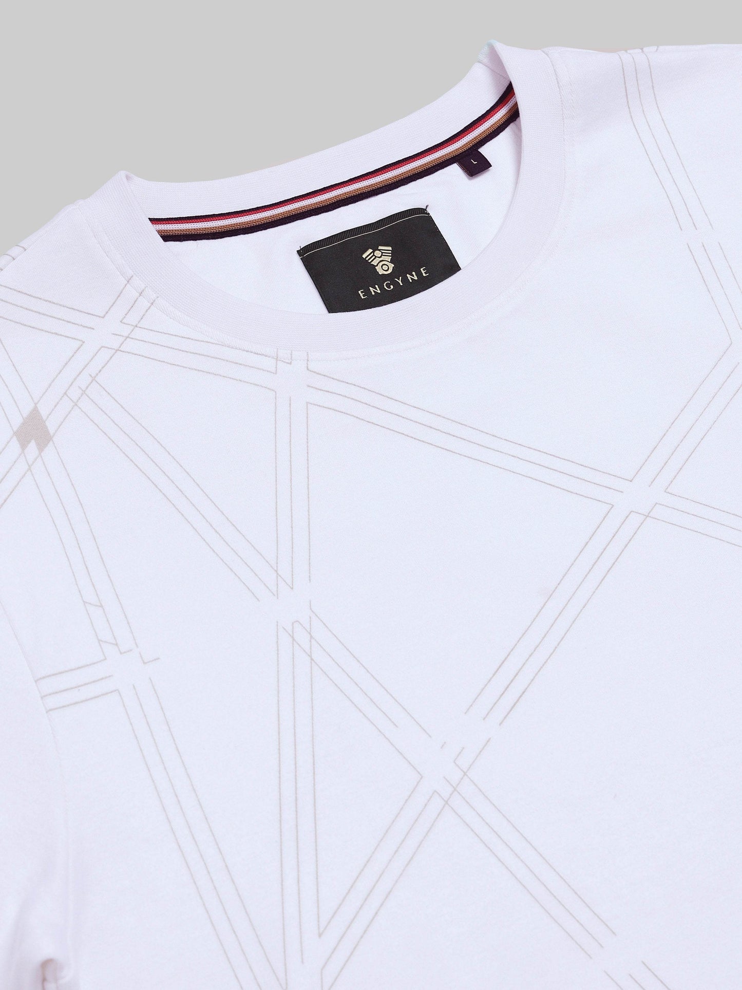 Regular Fit T-shirt in Supima Cotton Lycra Interlock with Geometric Pigment Panel Print - White - ENGYNE
