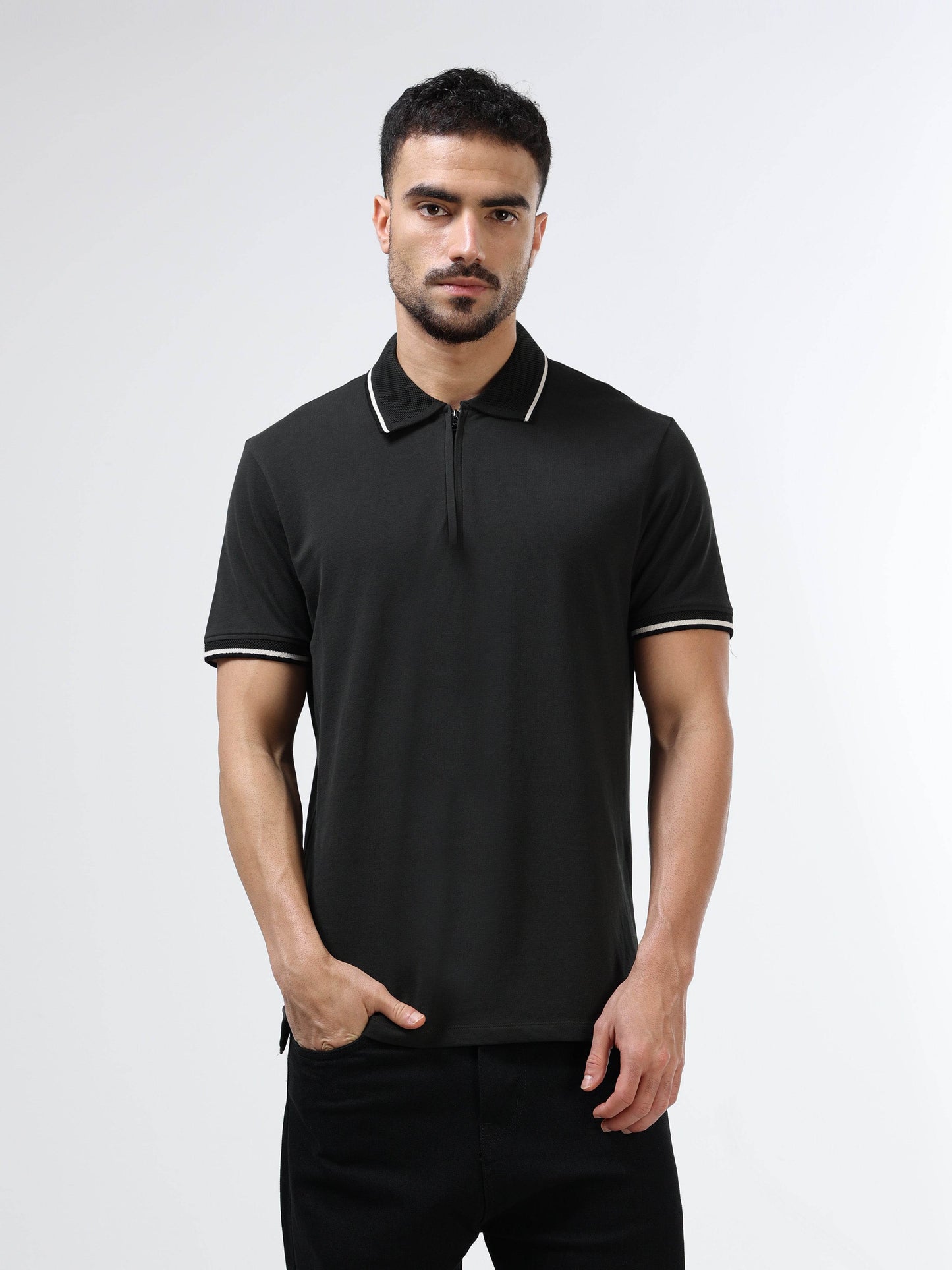 Supima Cotton Lycra Piqué with Flat-Knit Collar and cuff, Zipper Placket with Tonal HD Branding Dark Olive Polo - ENGYNE