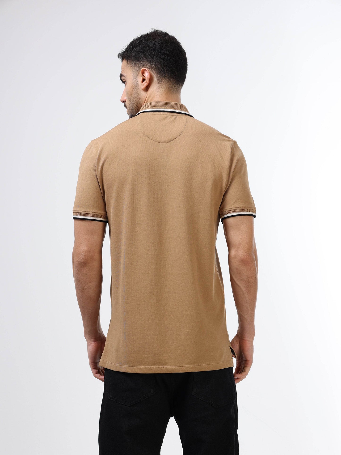 Supima Cotton Lycra Piqué with Flat-Knit Collar and cuff, Zipper Placket with Tonal HD Branding Khaki Polo - ENGYNE