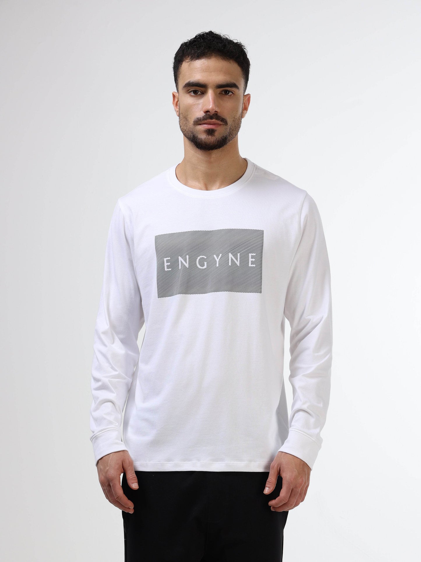 Regular-fit Full-Sleeve T-shirt in Supima Cotton Lycra with Rainbow Reflective Print Detailing - White - ENGYNE