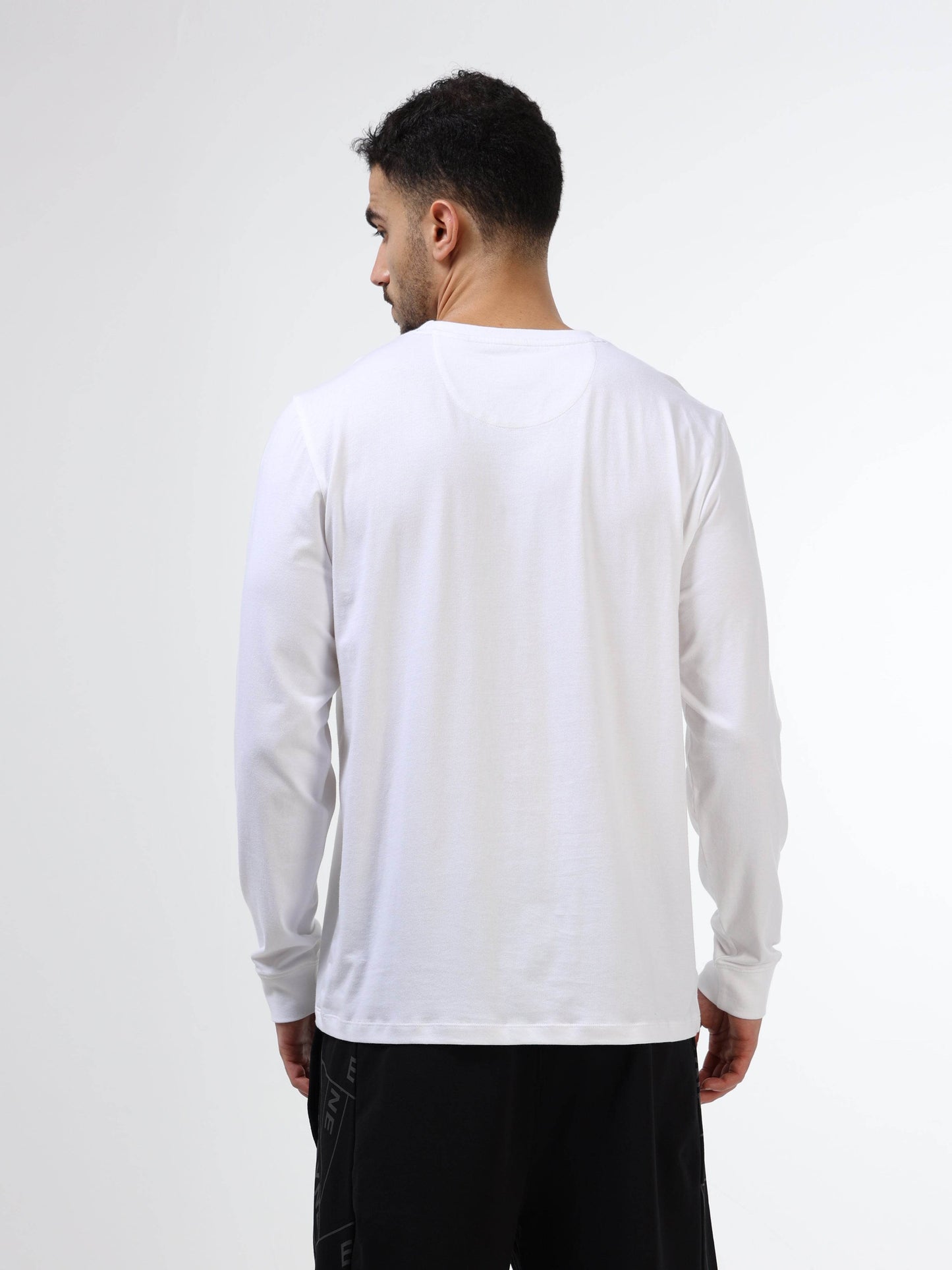 Regular-fit Full-Sleeve T-shirt in Supima Cotton Lycra with Rainbow Reflective Print Detailing - White - ENGYNE