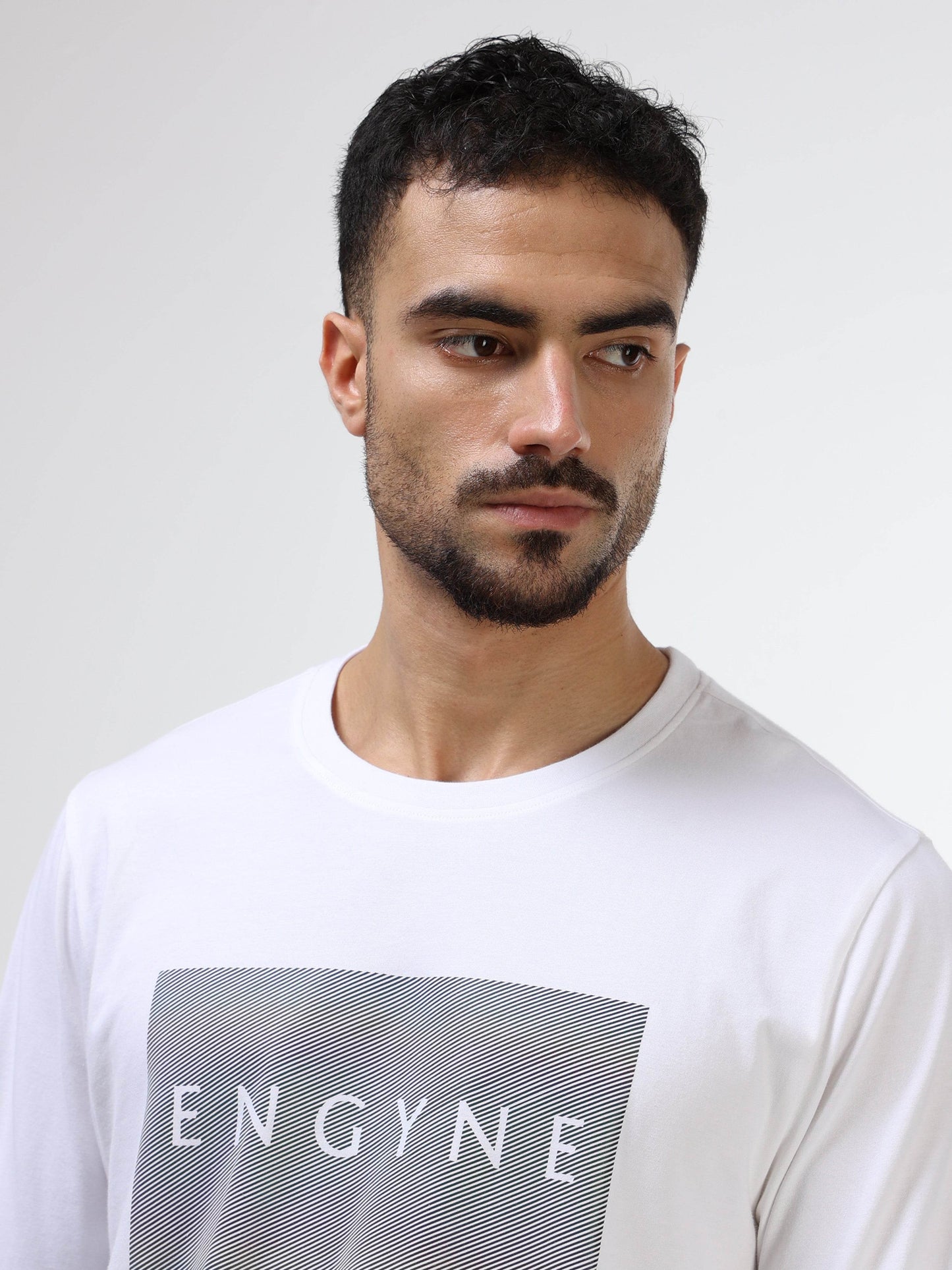Regular-fit Full-Sleeve T-shirt in Supima Cotton Lycra with Rainbow Reflective Print Detailing - White - ENGYNE