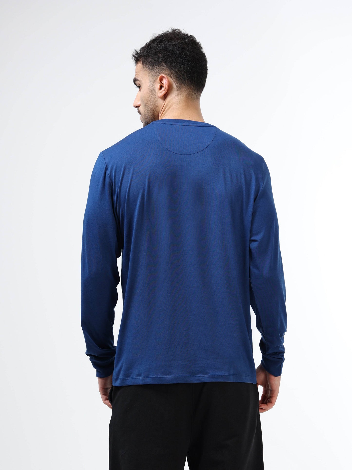 Regular-fit Full-Sleeve T-shirt in Supima Cotton Lycra with Rainbow Reflective Print Detailing - Dark Blue - ENGYNE