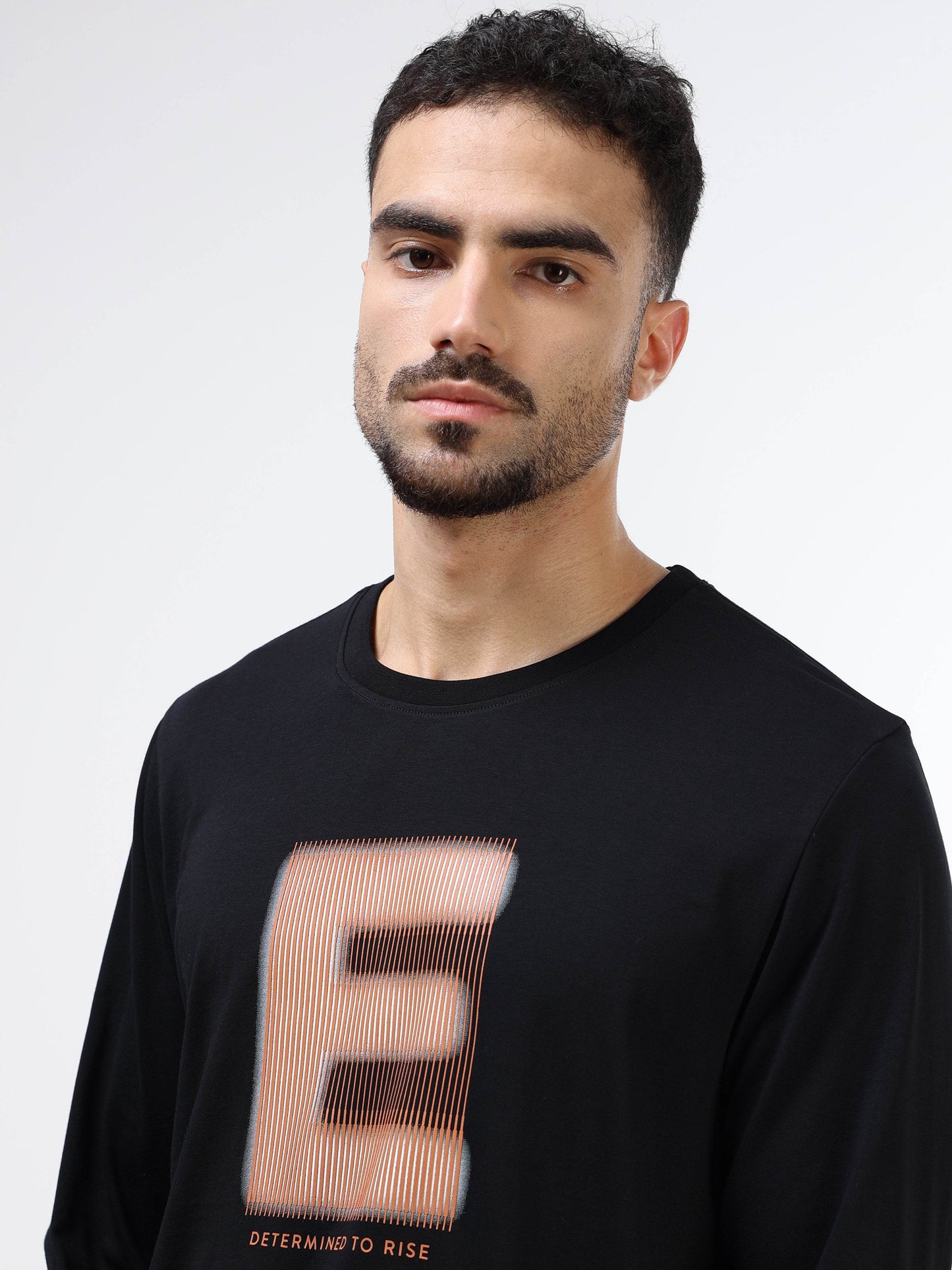 Regular-fit Full-Sleeve T-shirt in Supima Cotton Lycra with HD and Non-PVC Chest Print - Black - ENGYNE