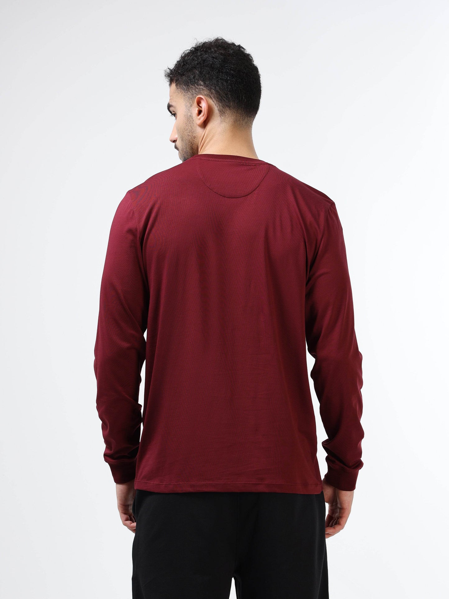 Regular-fit Full-Sleeve T-shirt in Supima Cotton Lycra with HD and Non-PVC Chest Print - Burgundy - ENGYNE