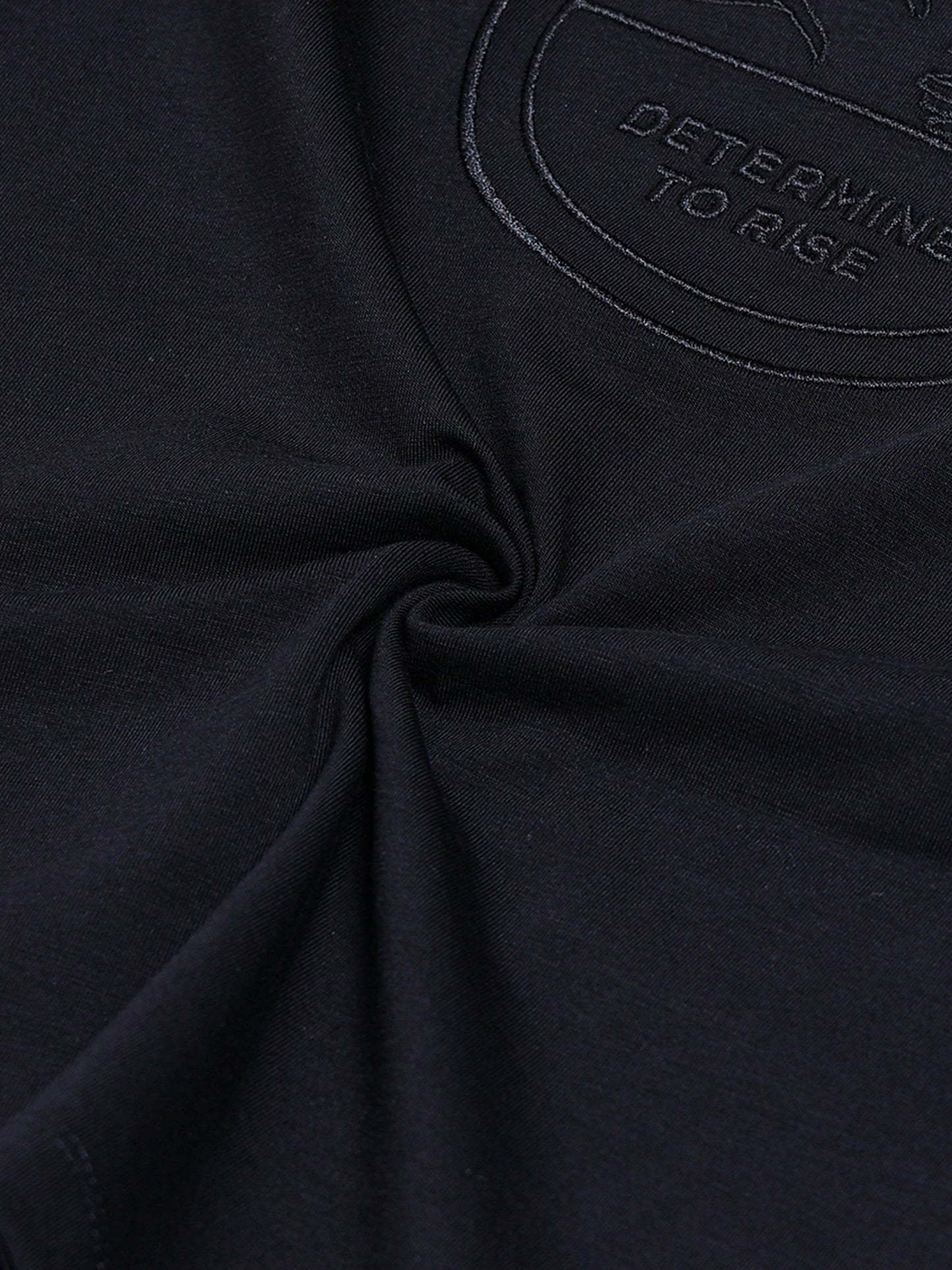 Rougen Cotton Lycra with Floral Placement Embroidery Black T-shirt - ENGYNE