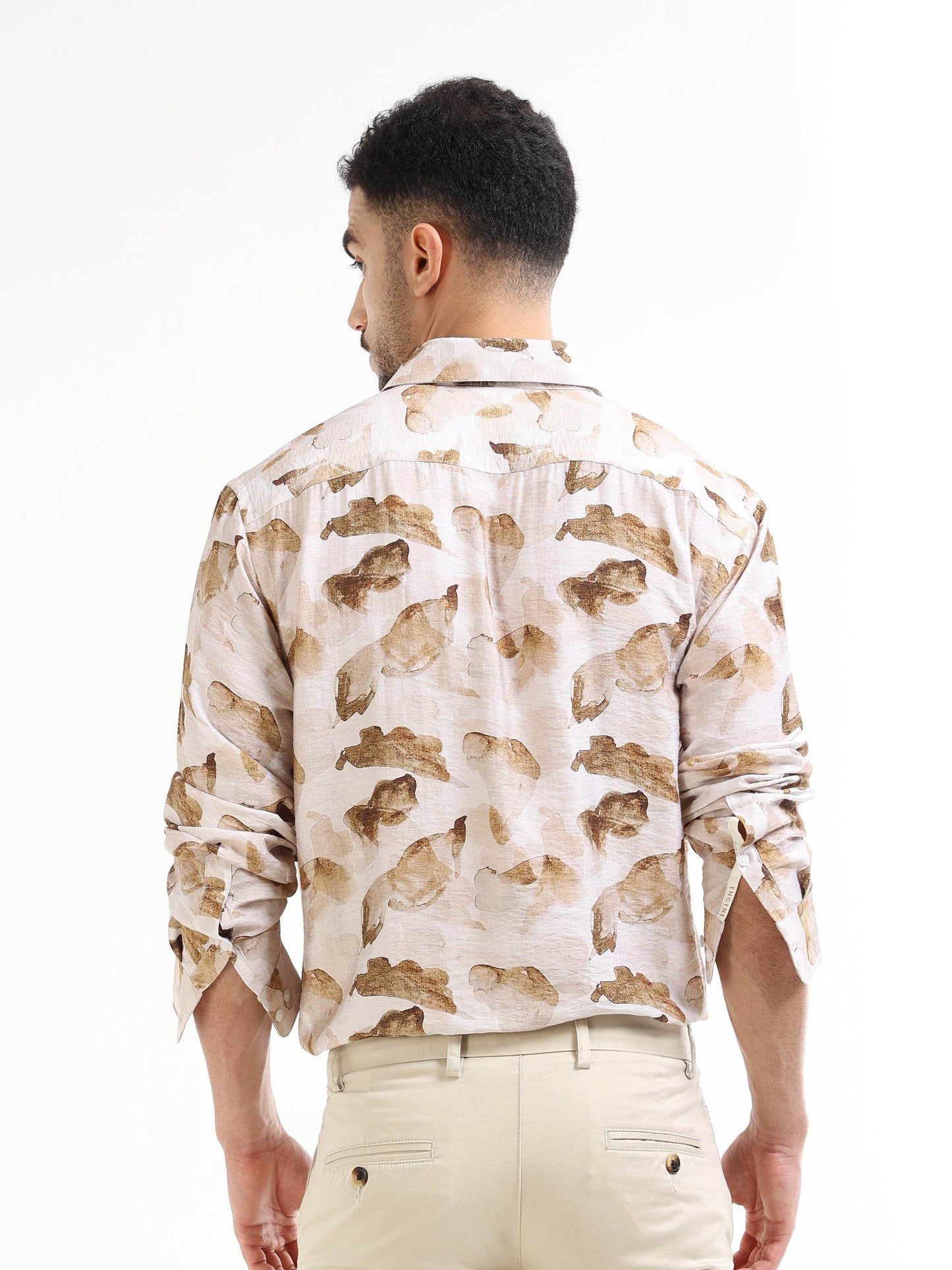 Ink Drift Floral Full Sleeve Shirt - Beige - ENGYNE