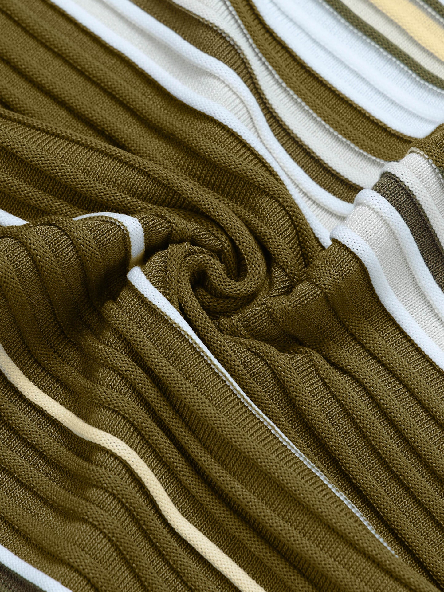 Vertical Stripe Flat-Knit Polo - Olive - ENGYNE