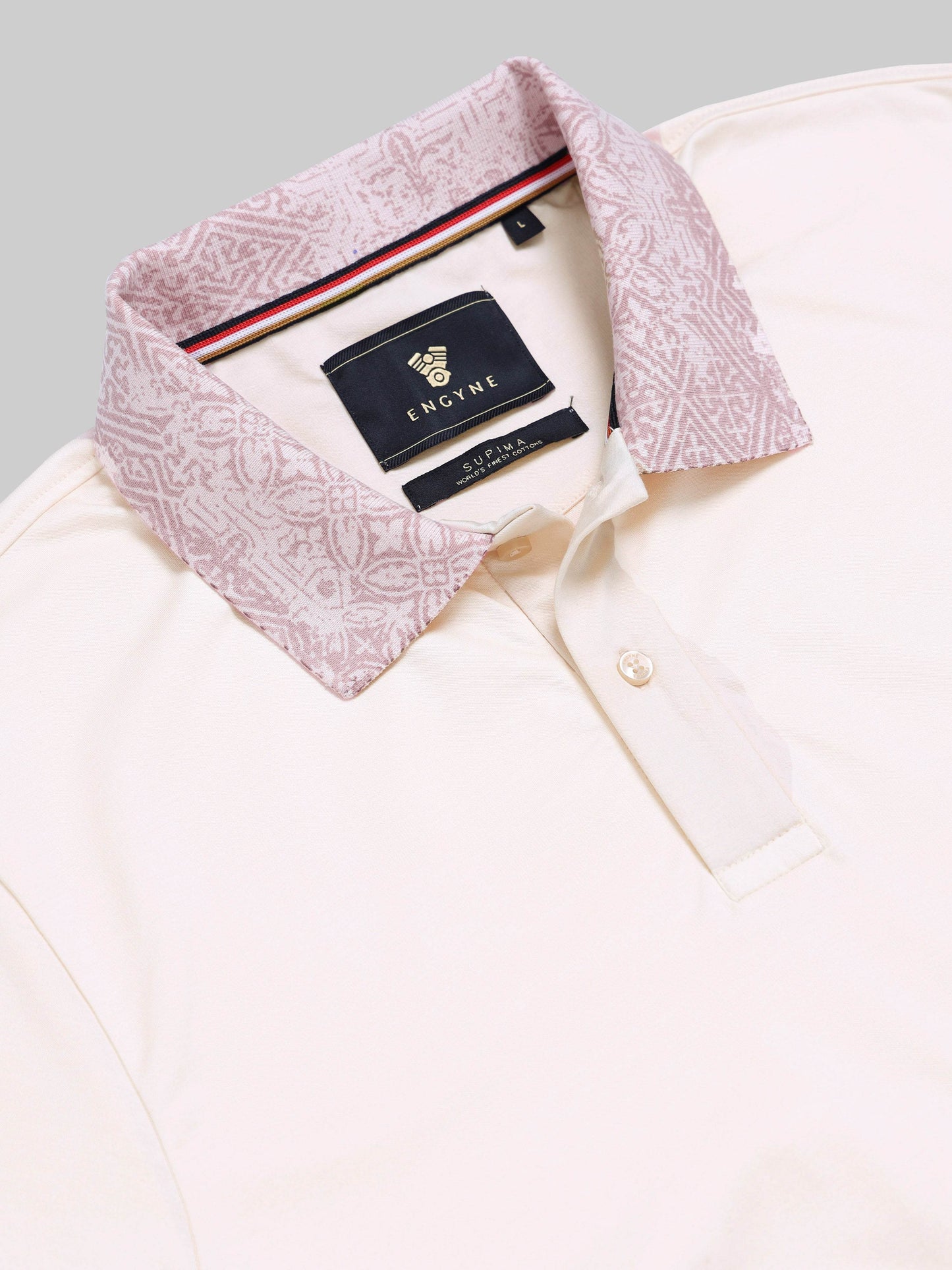 Regular Fit Supima Cotton LuxeKnit with Pigment Printed Slim Collar and Cuff - Light Pink - ENGYNE