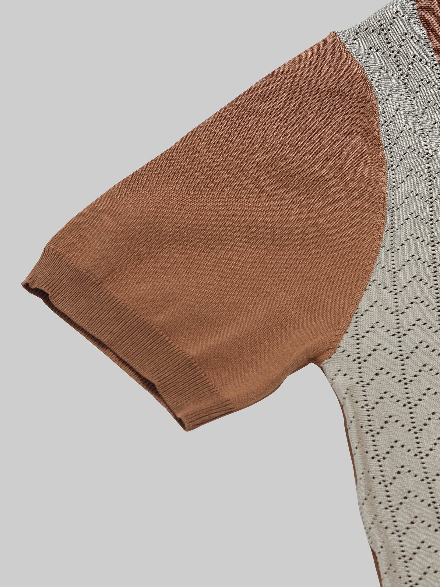 Chevron Stripe Flat-Knit Zip Polo - Brown - ENGYNE