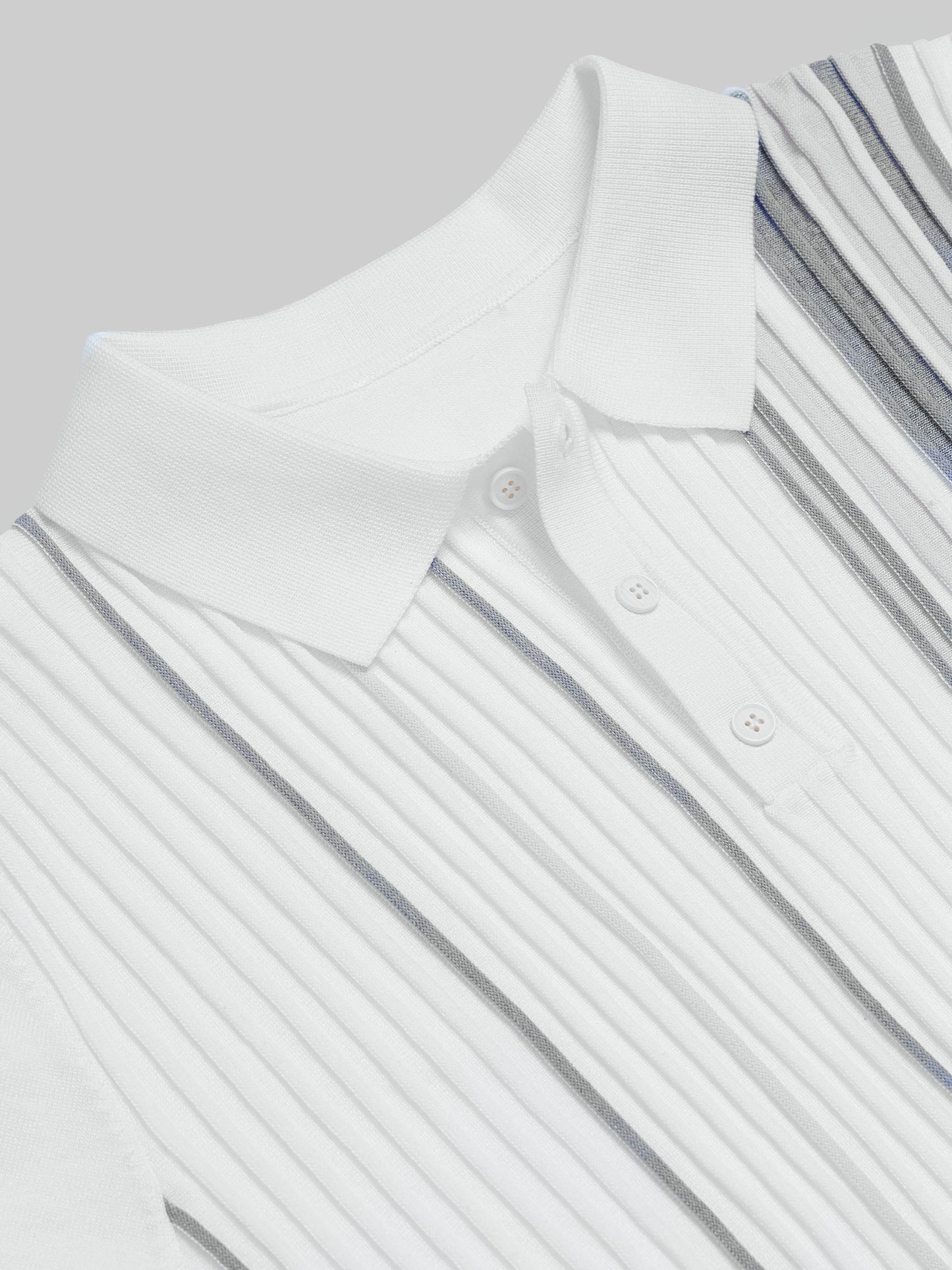Vertical Stripe Flat-Knit Polo - White - ENGYNE