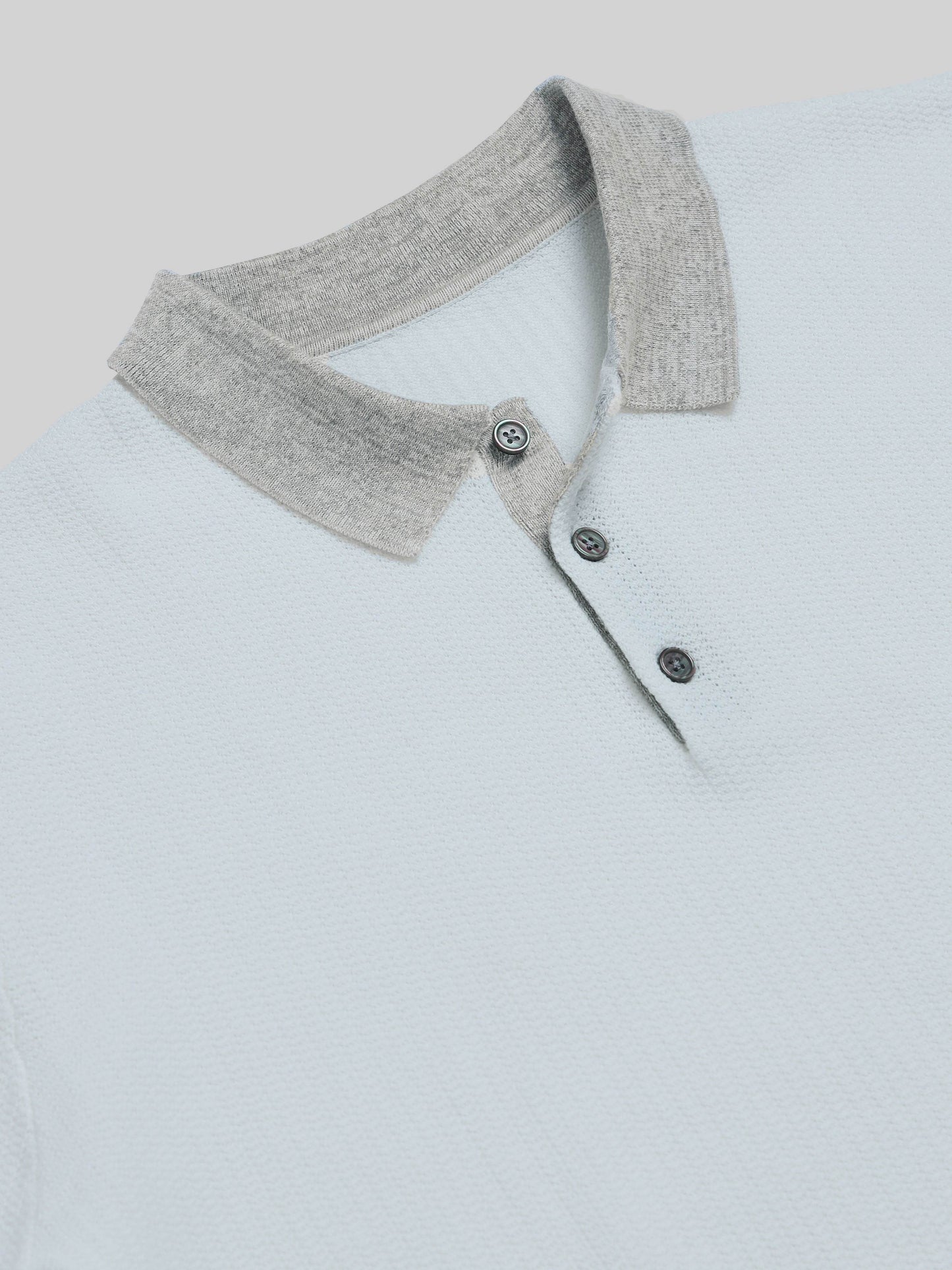 Melange Trim Flat- Knit Polo - White - ENGYNE
