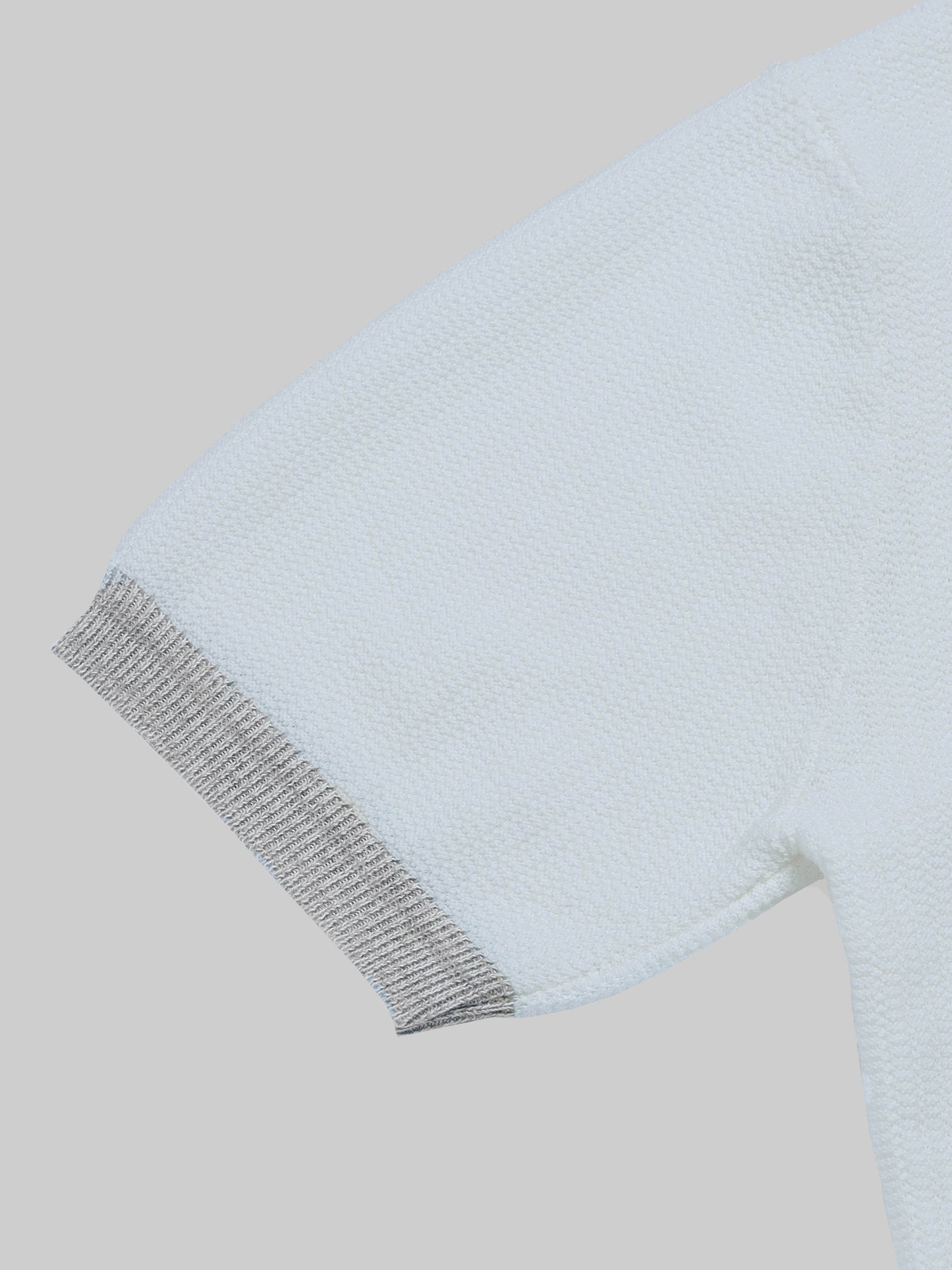 Melange Trim Flat- Knit Polo - White - ENGYNE