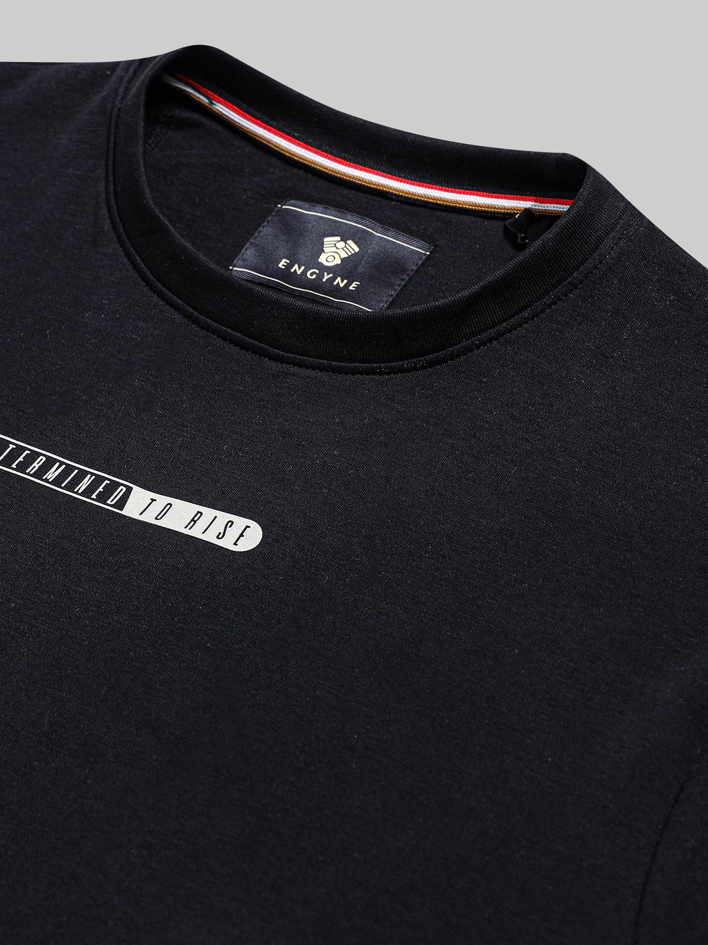 Oversized Supima Cotton Lycra Interlock with HD Logo Back Print Black T-shirt - ENGYNE