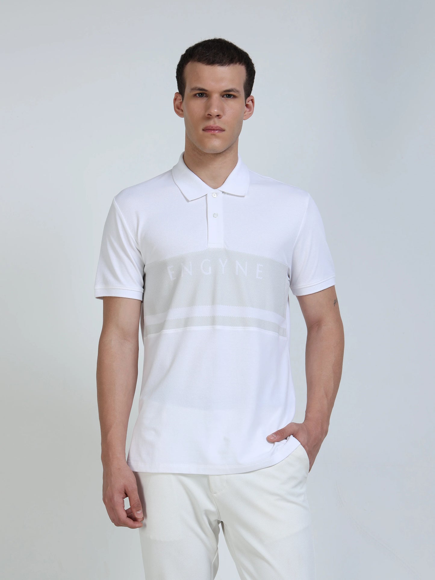 Engyne Monogram Stripe Polo White