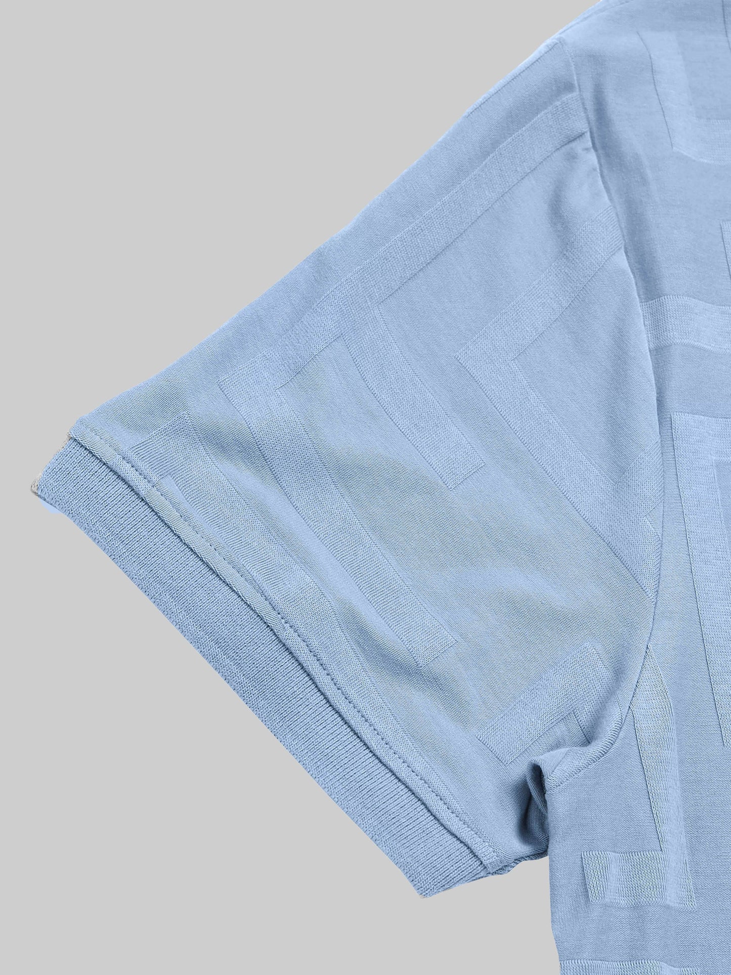 Regular Fit Engyne Monogram Rougen cotton jacquard polo with elevated texture and refined geometric pattern, blending modern detailing with timeless craftsmanship - Dusty Blue - ENGYNE