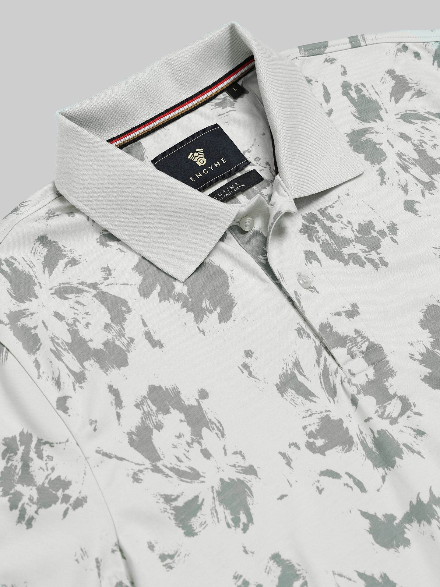 Regular Fit Supima Cotton LuxeKnit Polo with All Over Floral Rotary Pigment Print and Slim Flat Knit Collar and Cuff - Light Green - ENGYNE