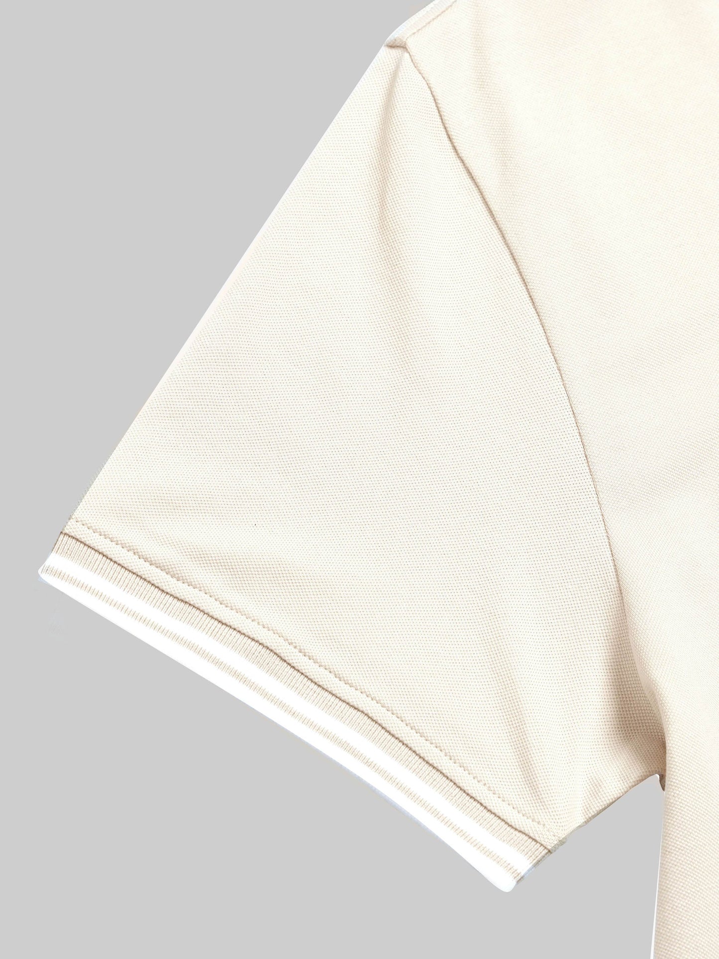 Supima Cotton Lycra Piqué with Flat-Knit Tipped Collar, V-Placket, and 3D Chest Branding Beige Polo - ENGYNE