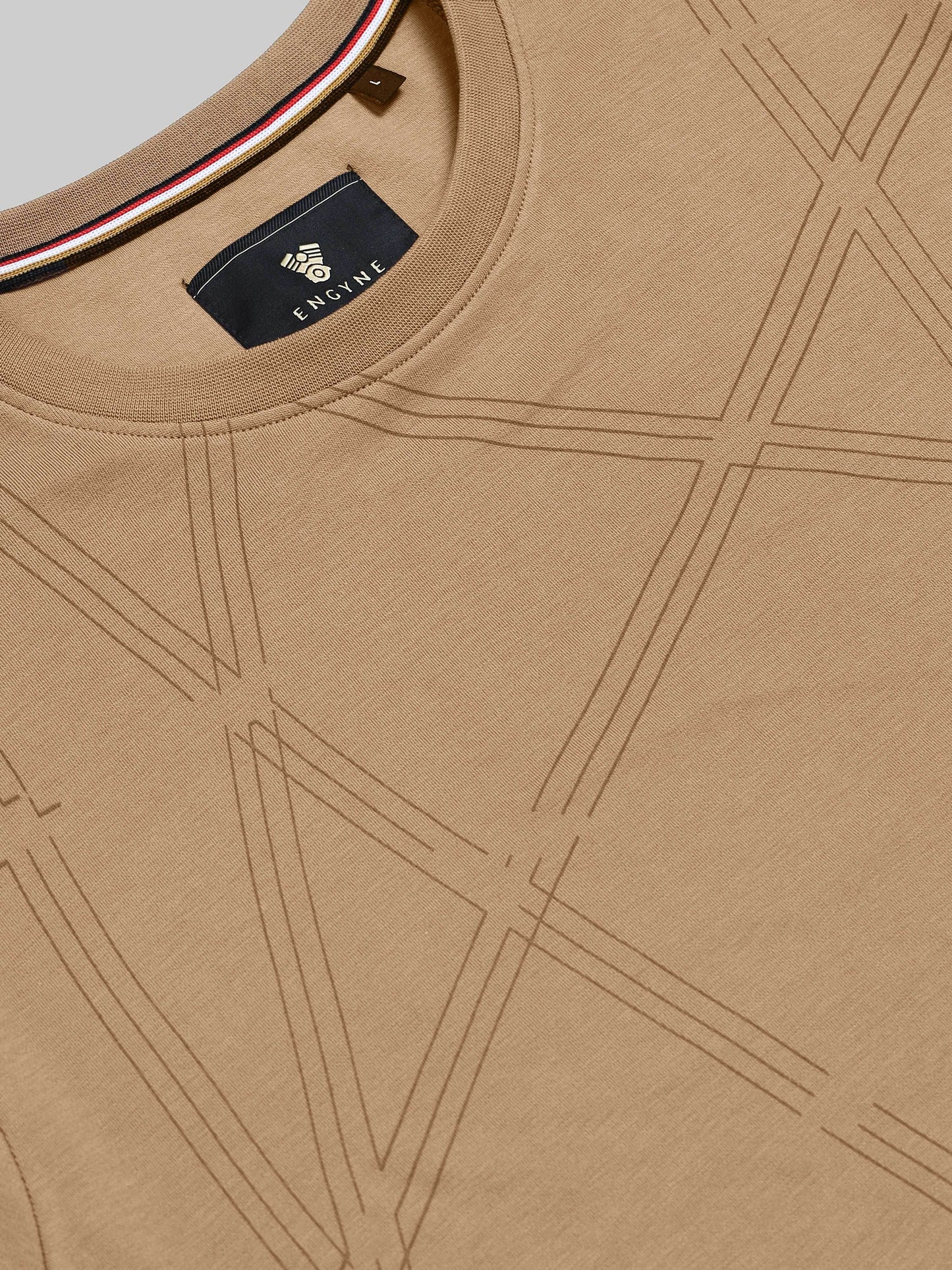 Regular Fit T-shirt in Supima Cotton Lycra Interlock with Geometric Pigment Panel Print - Khaki - ENGYNE