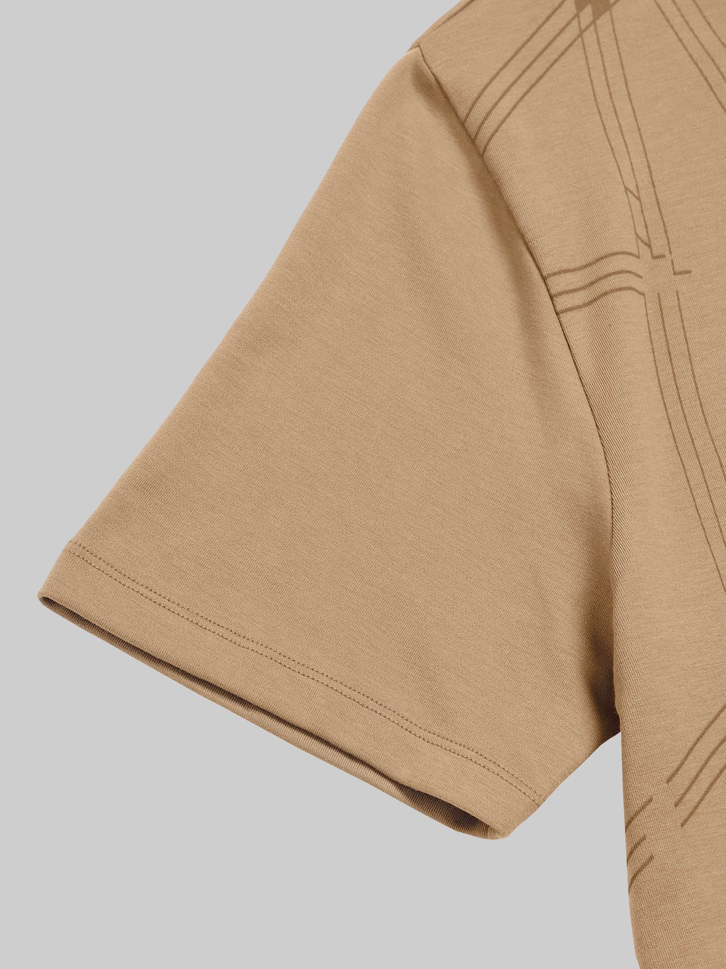 Regular Fit T-shirt in Supima Cotton Lycra Interlock with Geometric Pigment Panel Print - Khaki - ENGYNE