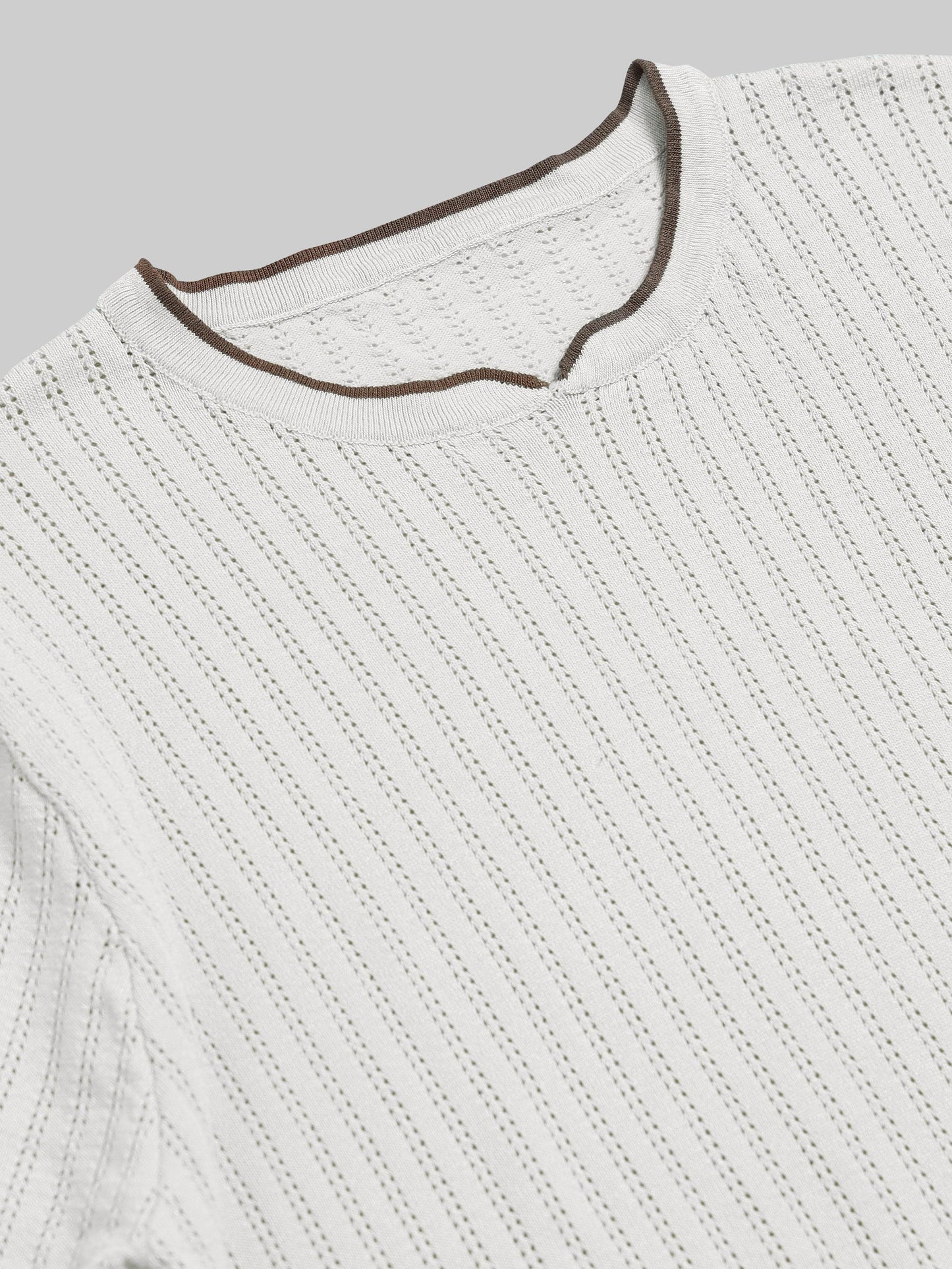 Tipped Edge Flat-Knit Tee - Off White - ENGYNE