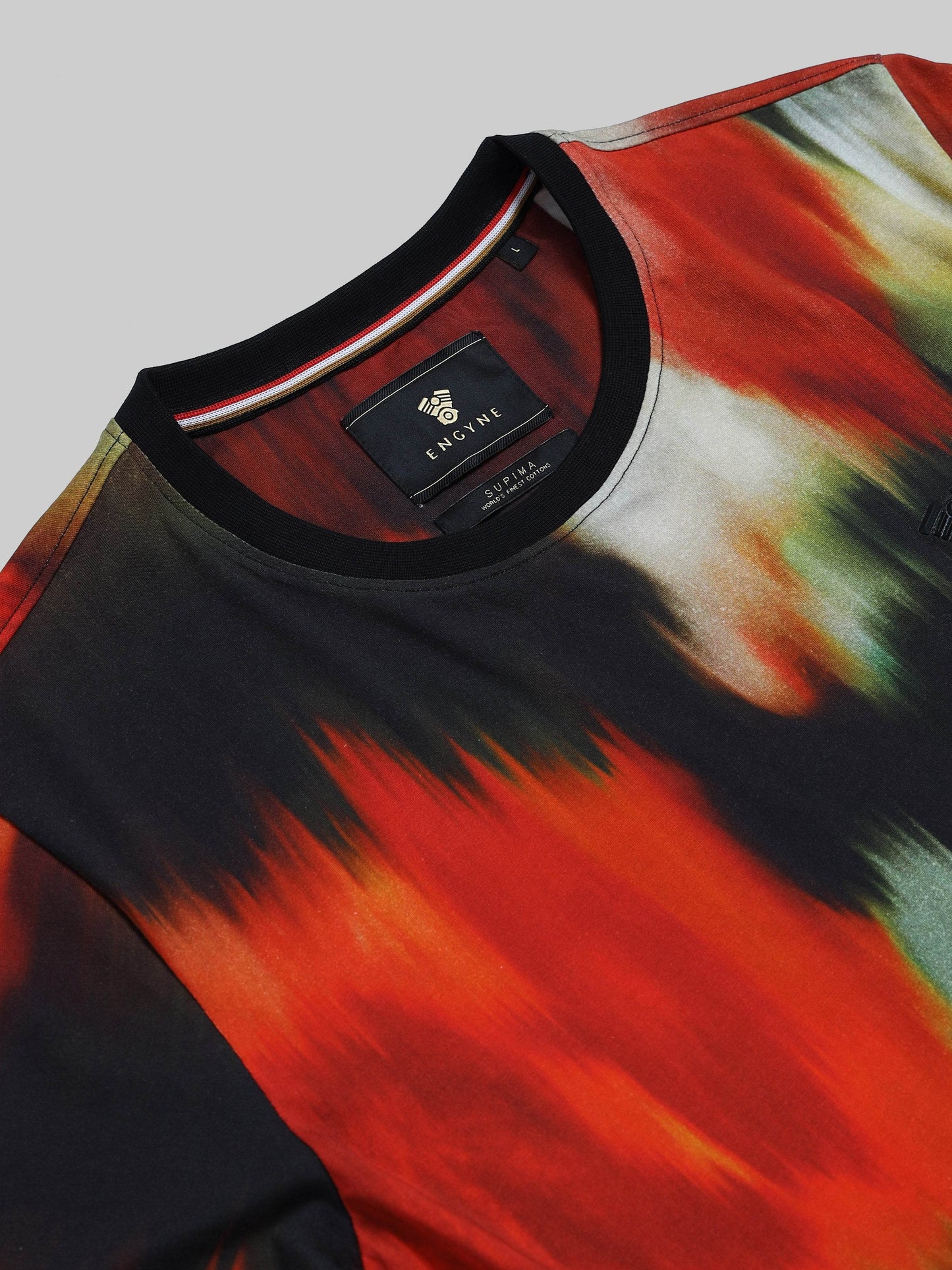 Regular Fit T-shirt in Supima Cotton Lycra Jersey with All Over Floral Digital Print - Black - ENGYNE
