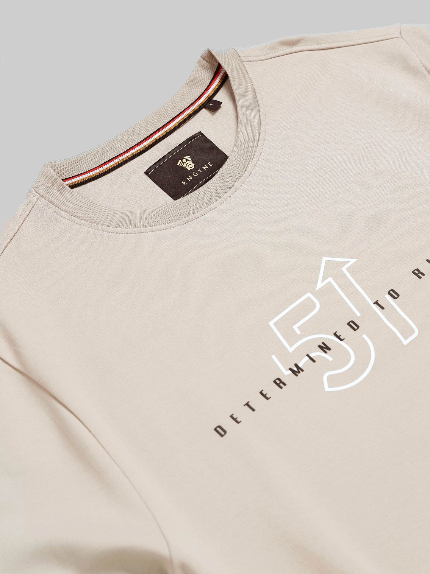 Regular Fit Sweatshirt in Rougen Platted Interlock with The Power of 5 Senses HD and Non-PVC Placement Print - Sand - ENGYNE