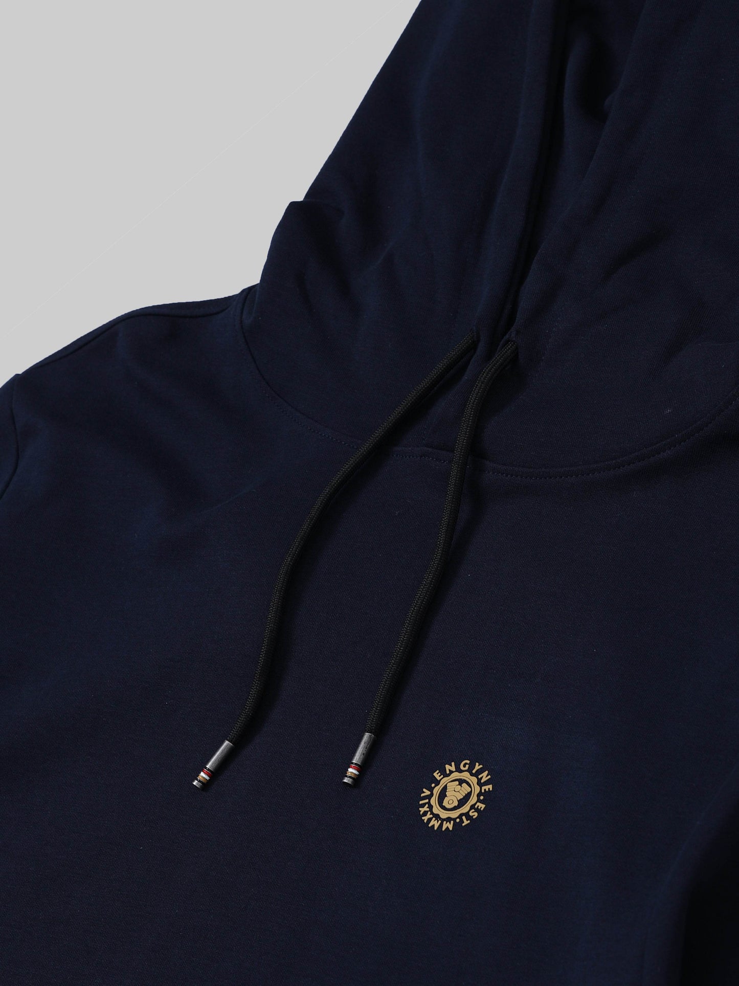 Engyne Essential Hooded Sweatshirt with Contrast HD Print in Rougen Cotton Poly Elastane Interlock Navy - ENGYNE