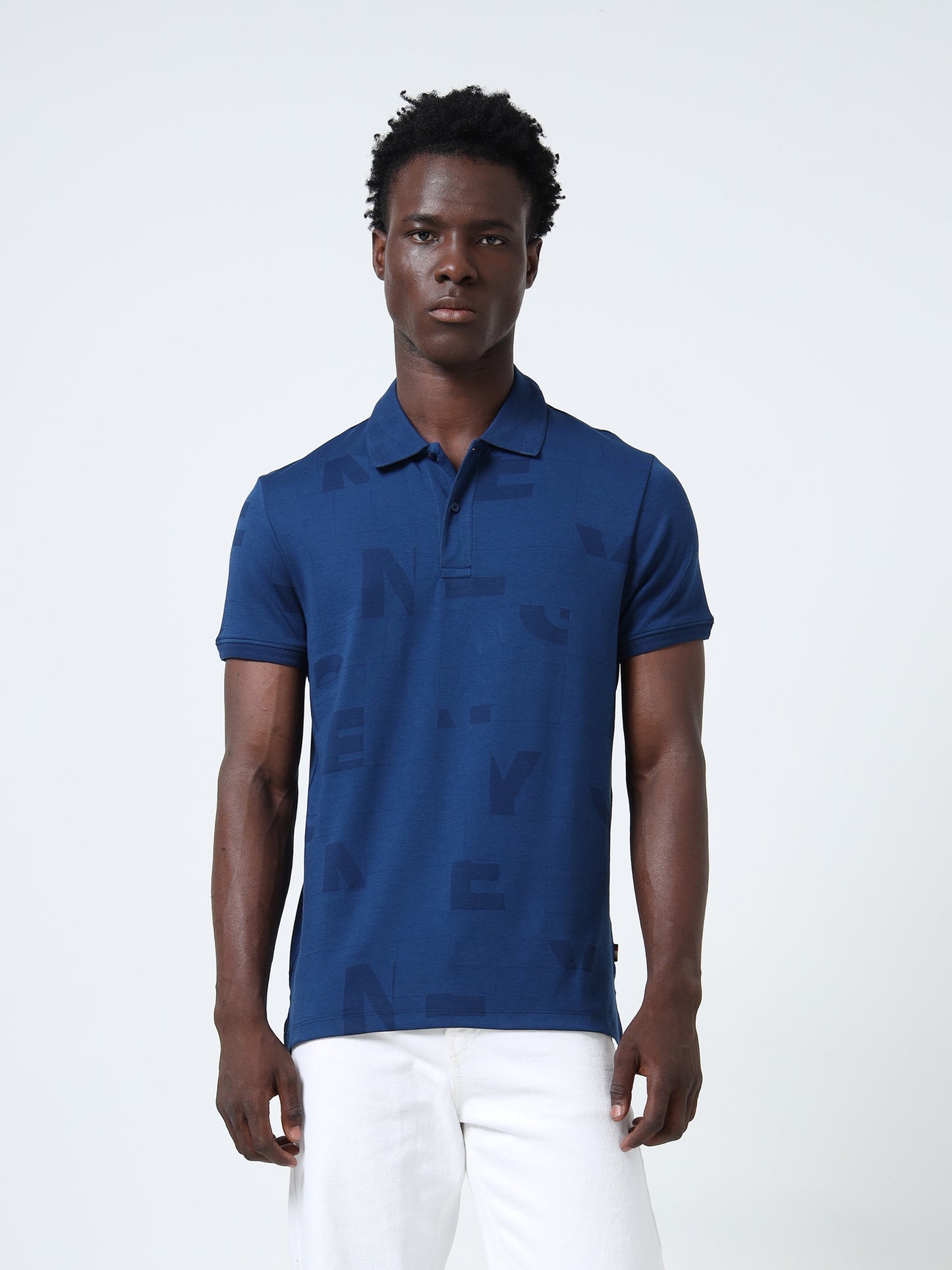 Honeycomb Collar Dark Blue Polo T-Shirt for Men