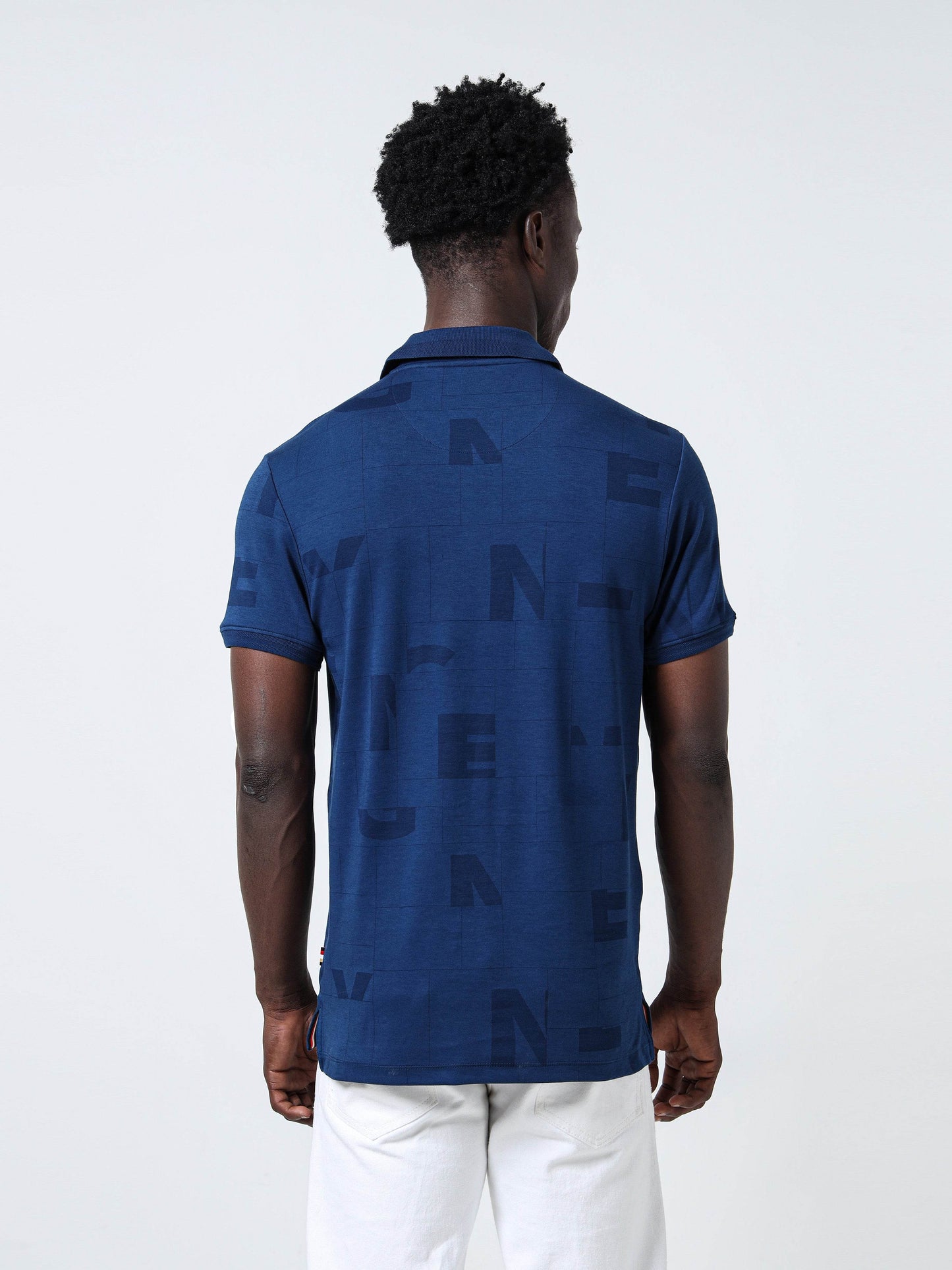 Supima Cotton Interlock with Special Engyne Rotary Print Tech and Honeycomb Textured Collar Dark Blue Polo - ENGYNE