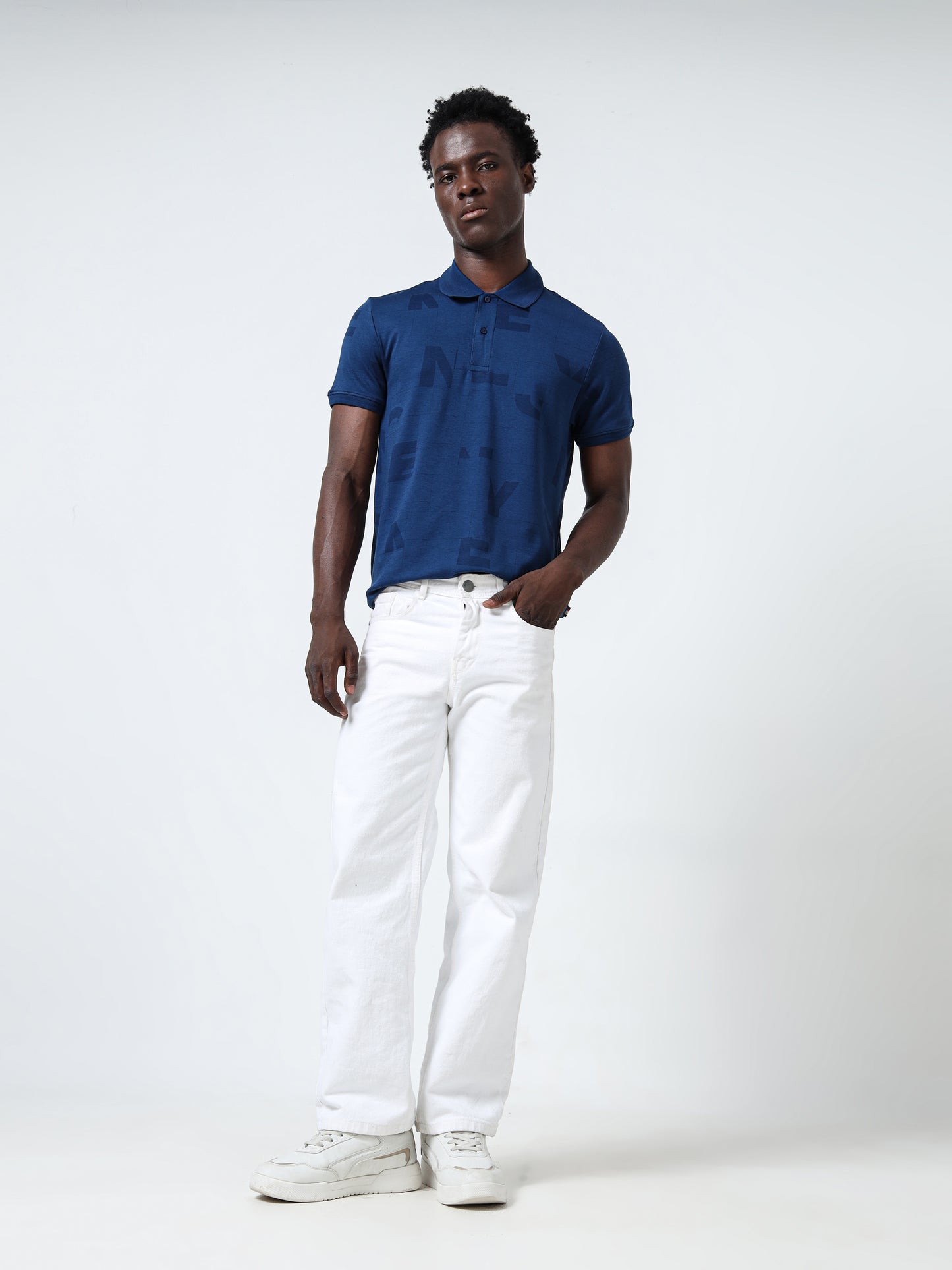 Honeycomb Collar Dark Blue Polo T-Shirt for Men