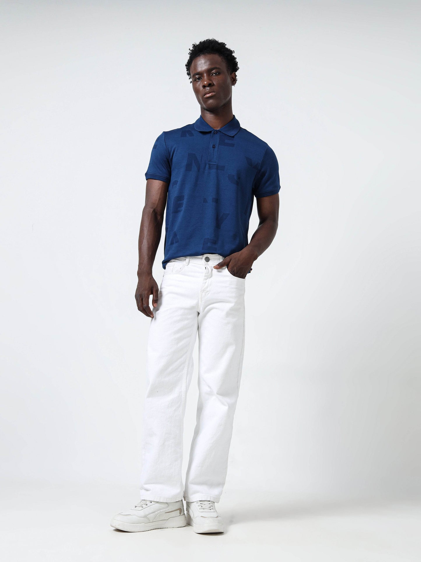 Supima Cotton Interlock with Special Engyne Rotary Print Tech and Honeycomb Textured Collar Dark Blue Polo - ENGYNE