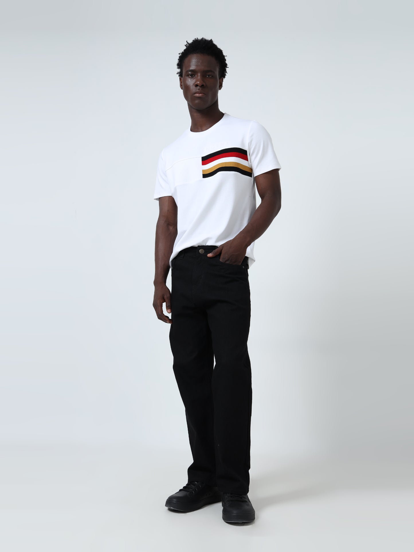 Regular-Fit Men's Chest Panel Embroidered White T-Shirt