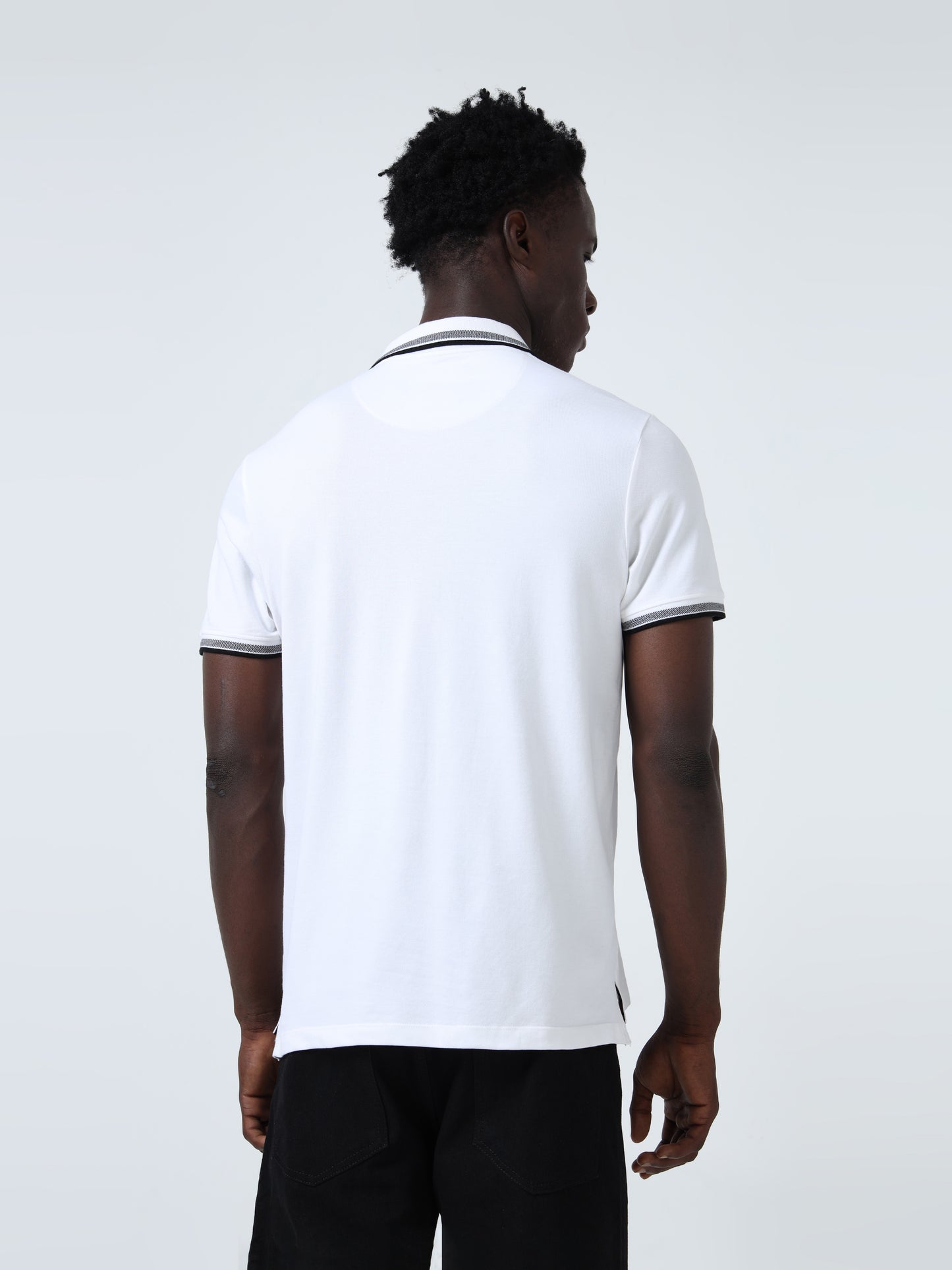 Contrast-Tipped Collar Textured White Polo T-Shirt