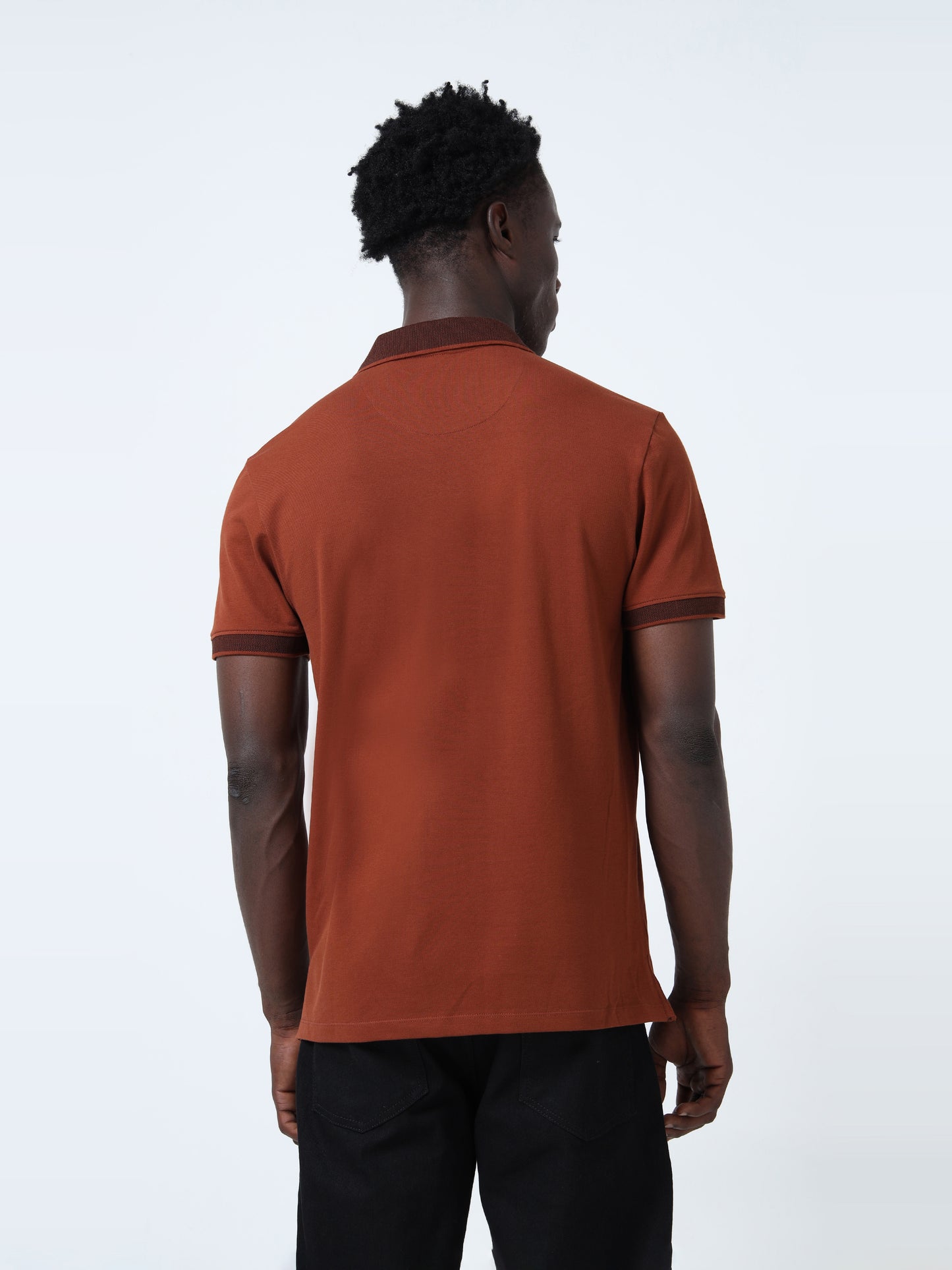 Contrast-Tipped Collar Textured Brown Polo Shirt for Men