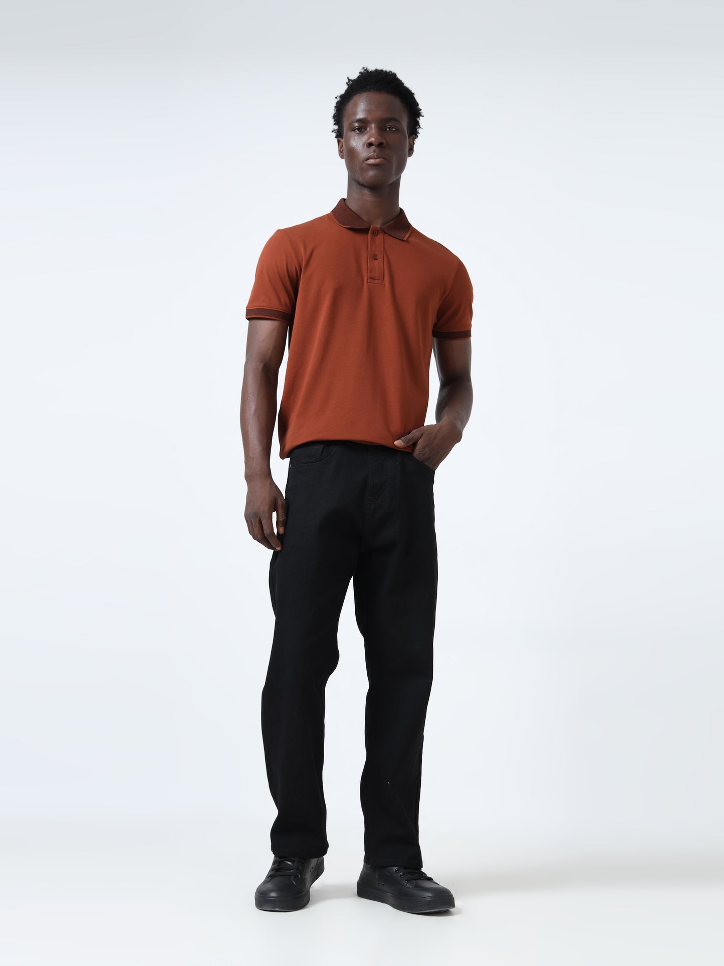 Contrast-Tipped Collar Textured Brown Polo Shirt for Men