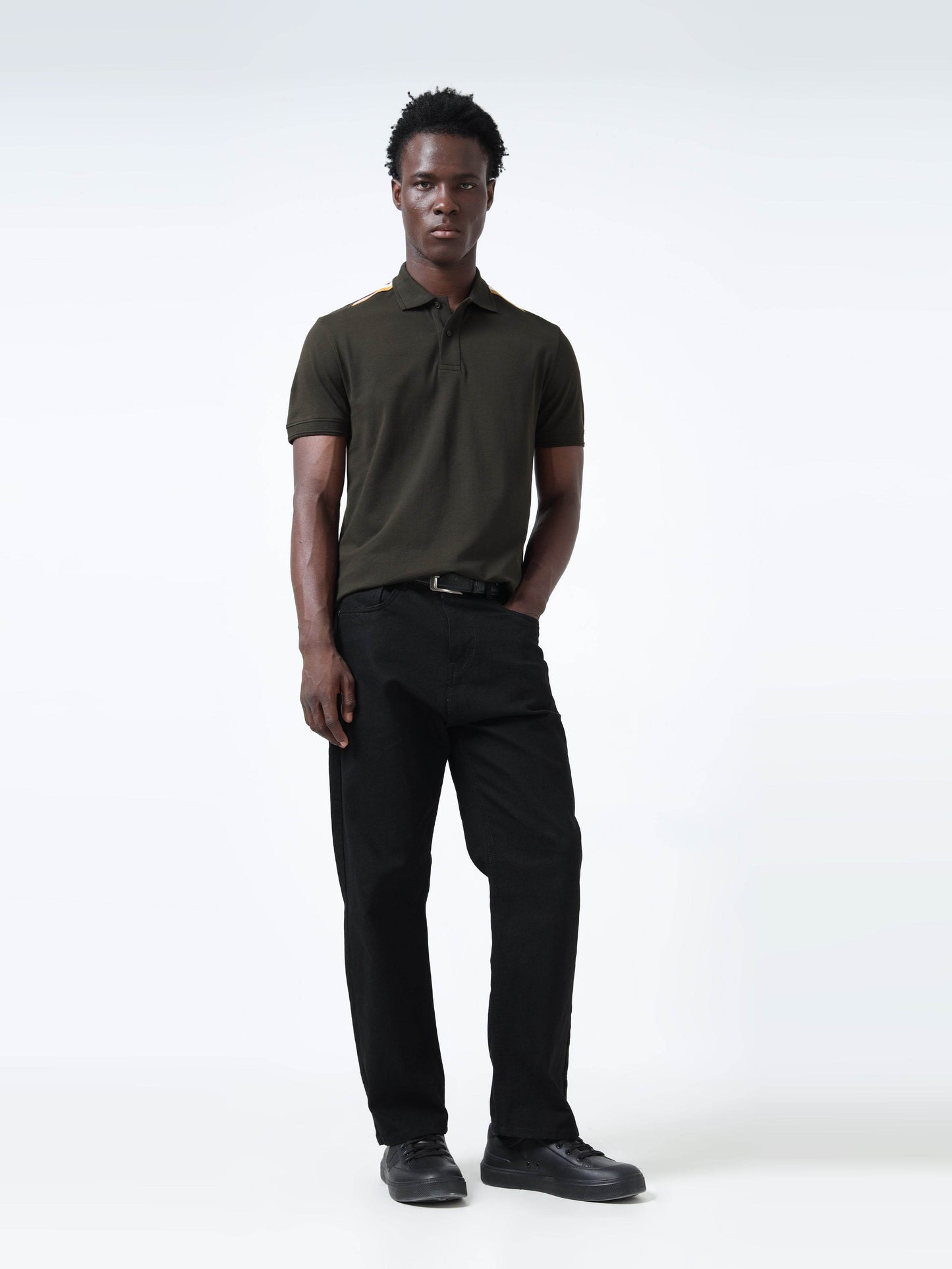 Supima Cotton Engyne Signature Four-Color Flag Rib Shoulder and Speed-Breaker Textured Collar Olive Polo - ENGYNE
