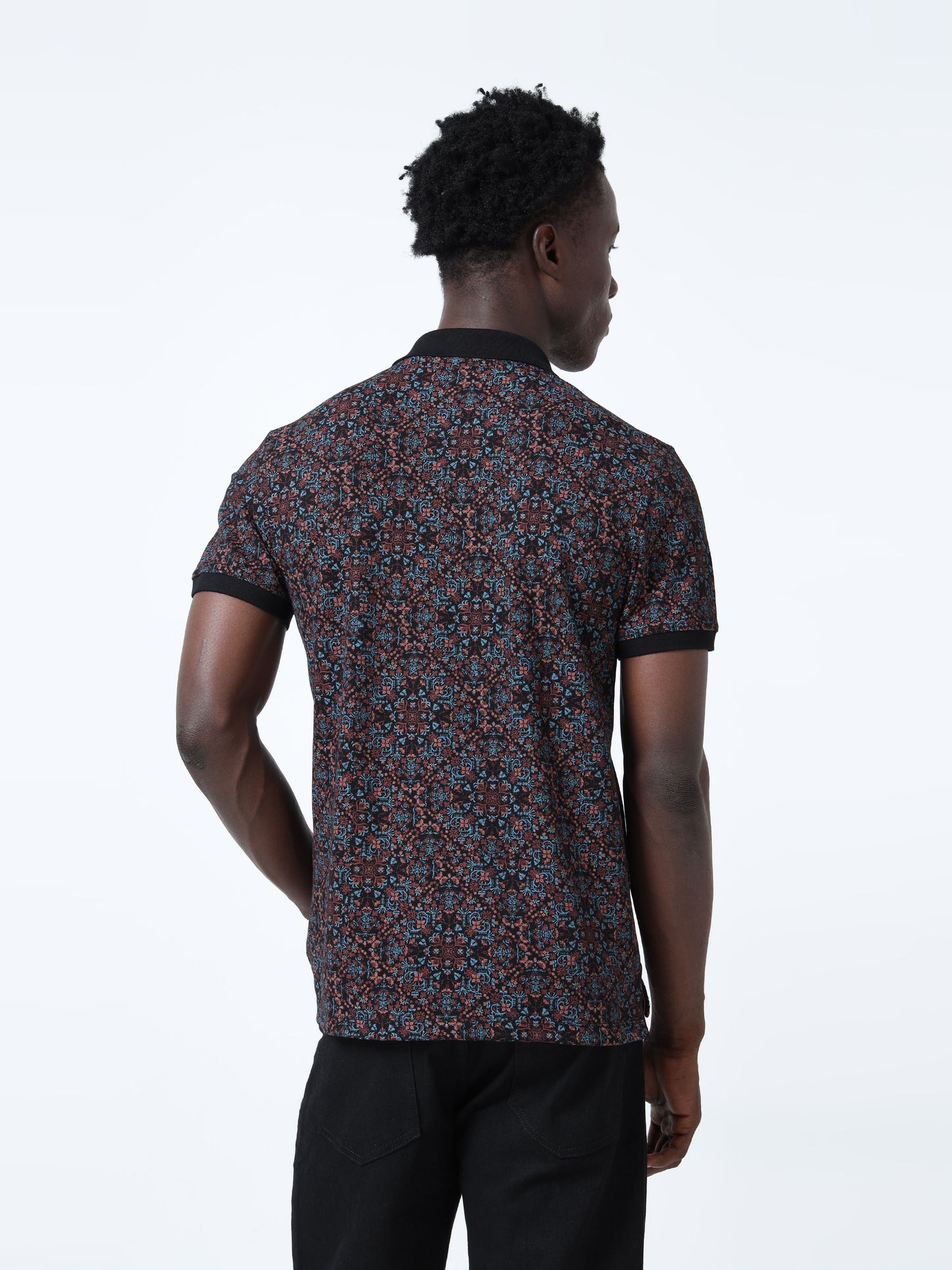 Black Rotary All-Over Printed Polo Shirts with DTM Collar