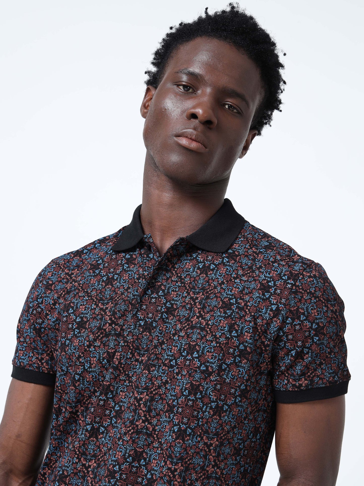 Black Rotary All-Over Printed Polo Shirts with DTM Collar