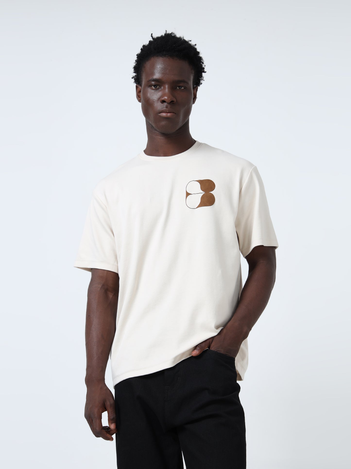 Suede-Finish Printed Beige Oversize T-Shirt for Men