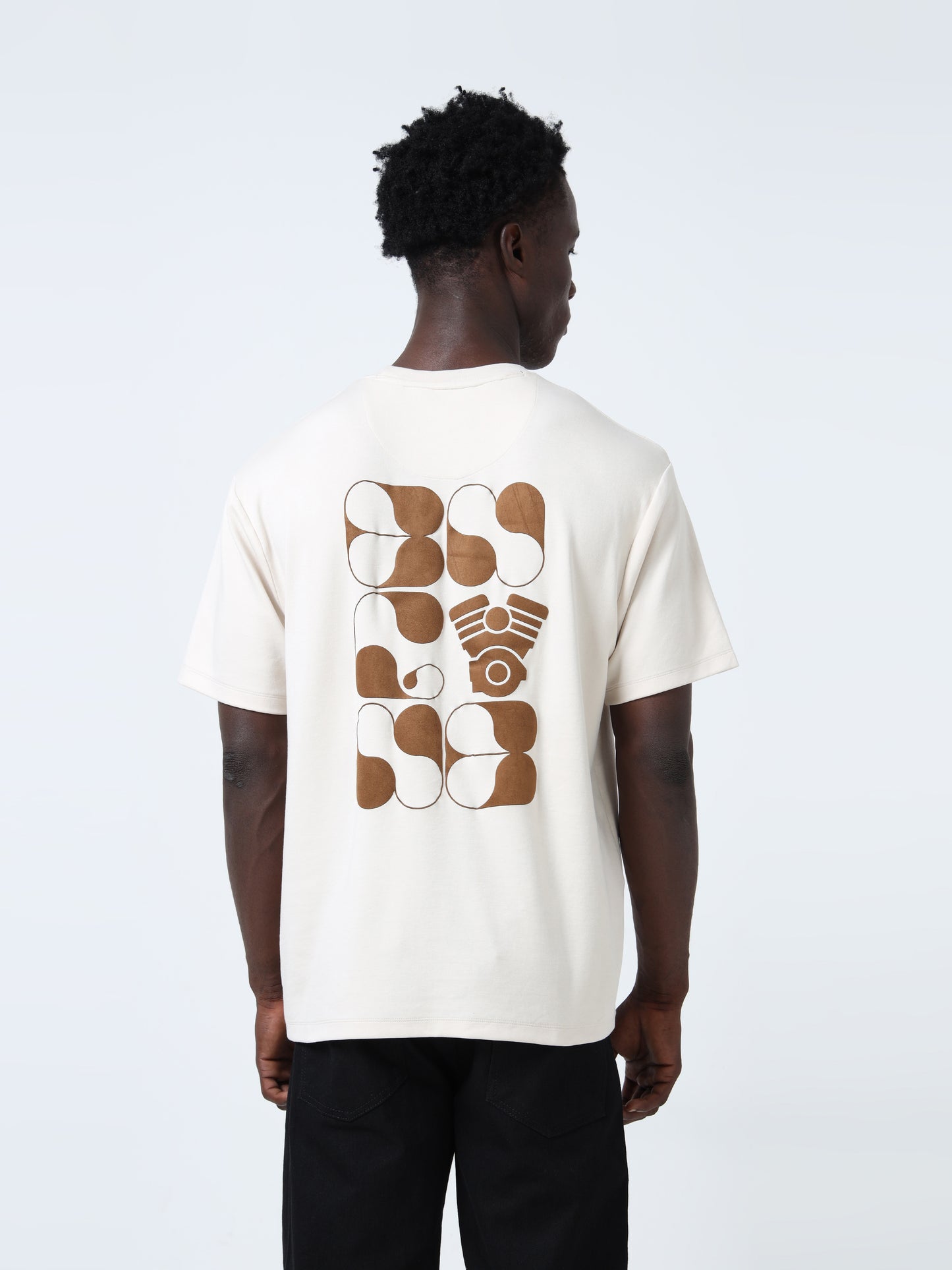 Suede-Finish Printed Beige Oversize T-Shirt for Men