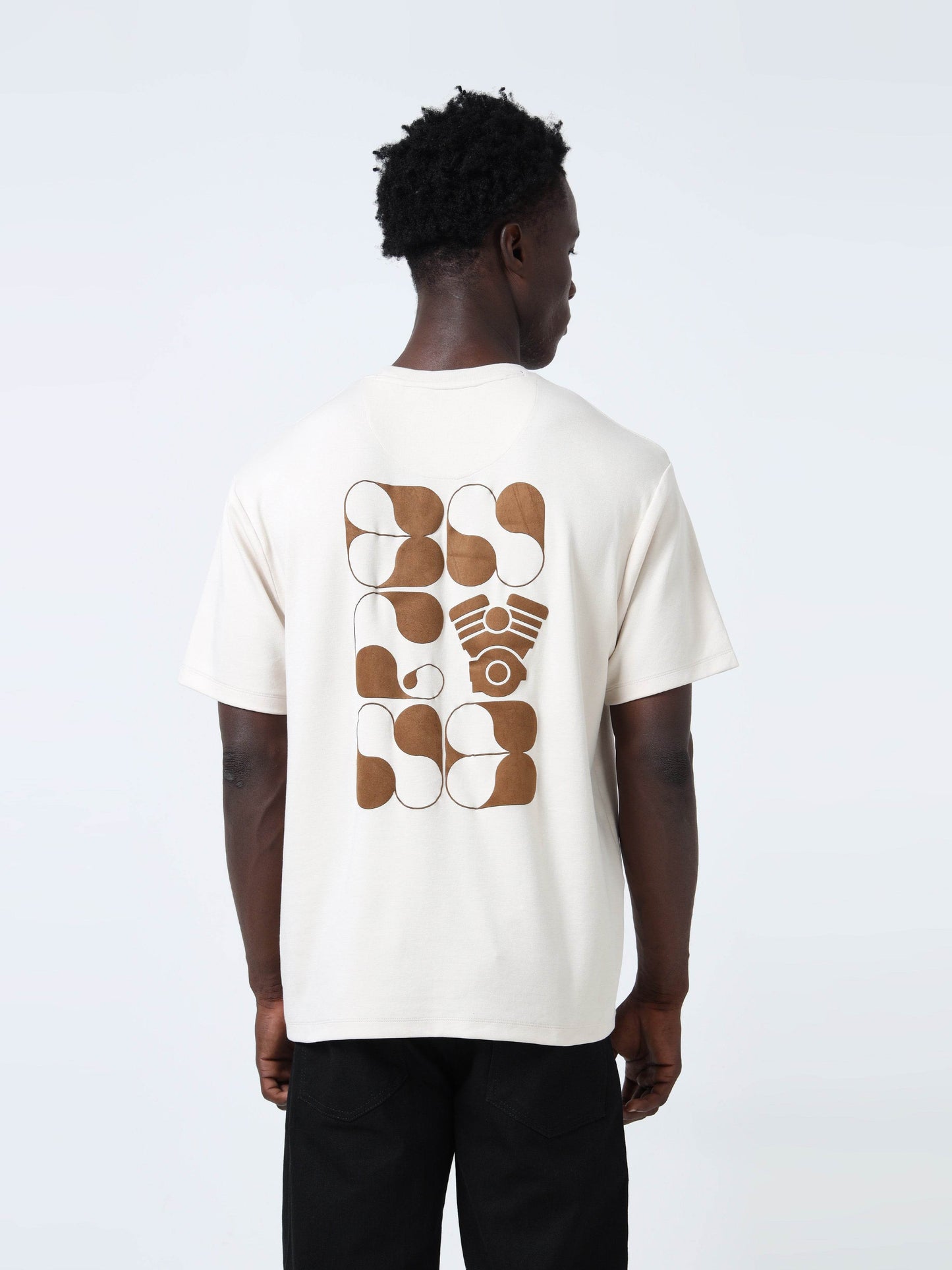 Oversized T-shirt in Supima Cotton Lycra Interlock with Suede-Finish Back and front print Beige - ENGYNE