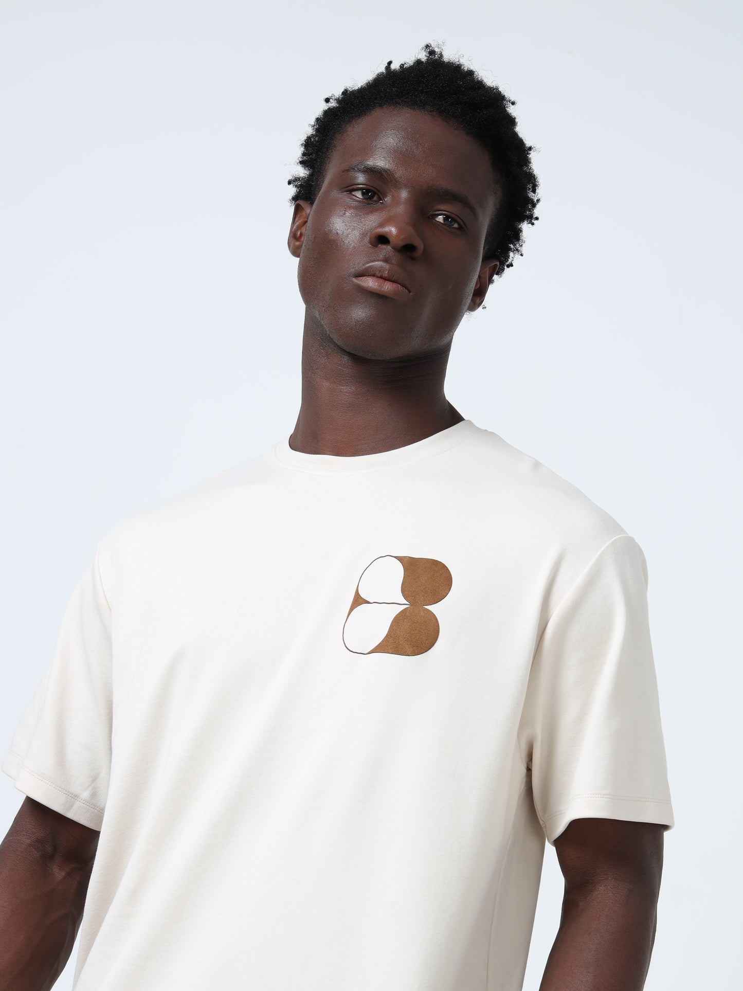 Suede-Finish Printed Beige Oversize T-Shirt for Men