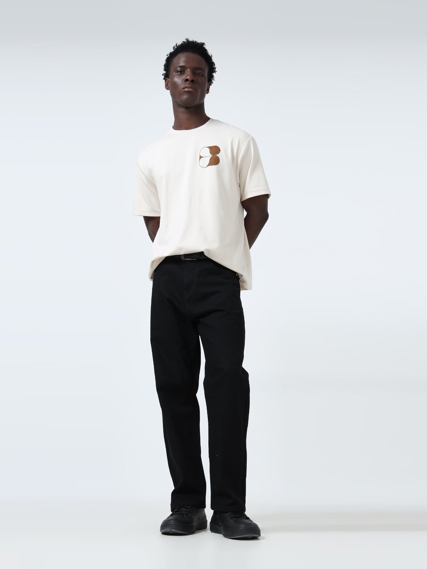 Suede-Finish Printed Beige Oversize T-Shirt for Men