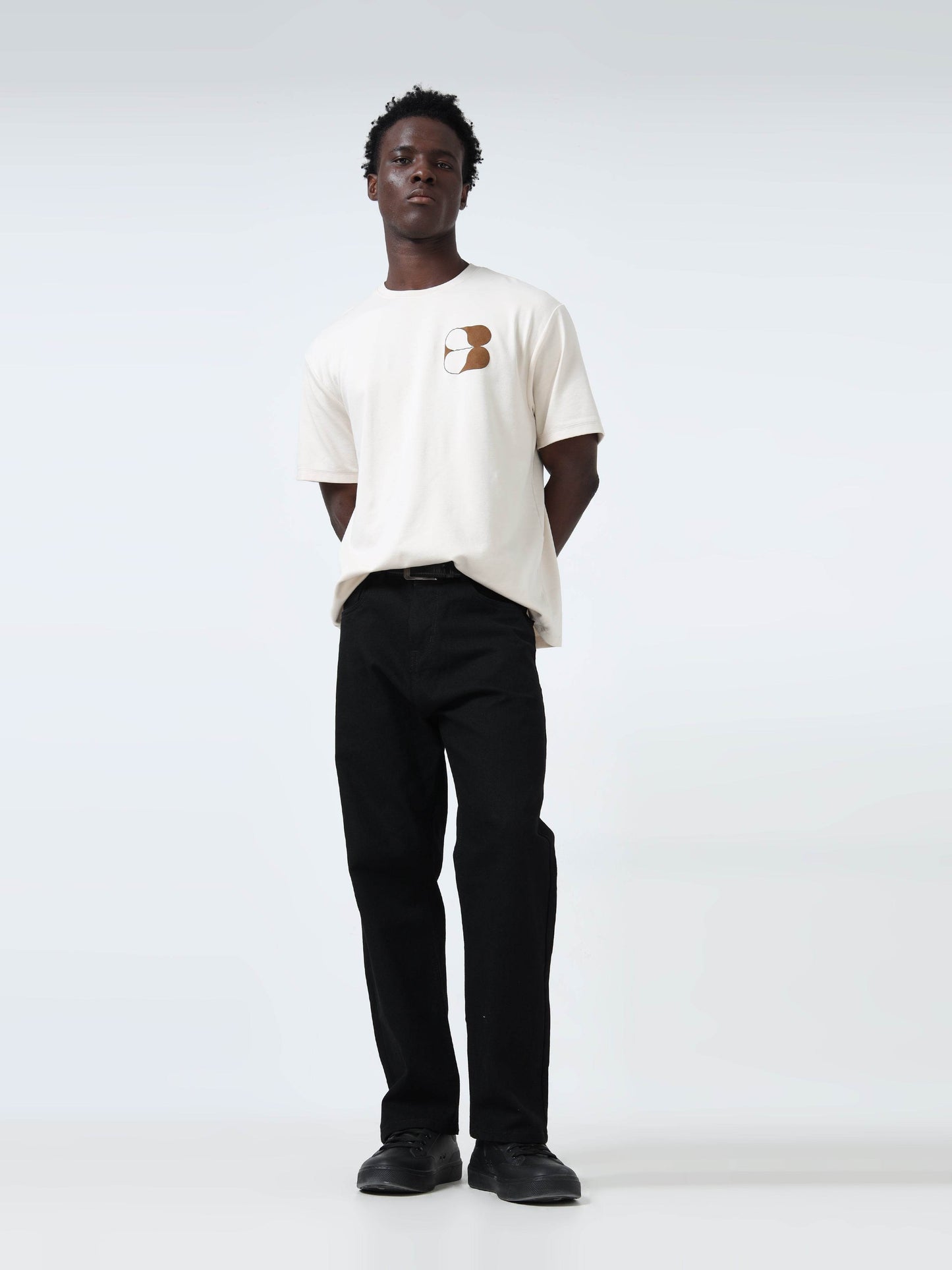 Oversized T-shirt in Supima Cotton Lycra Interlock with Suede-Finish Back and front print Beige - ENGYNE