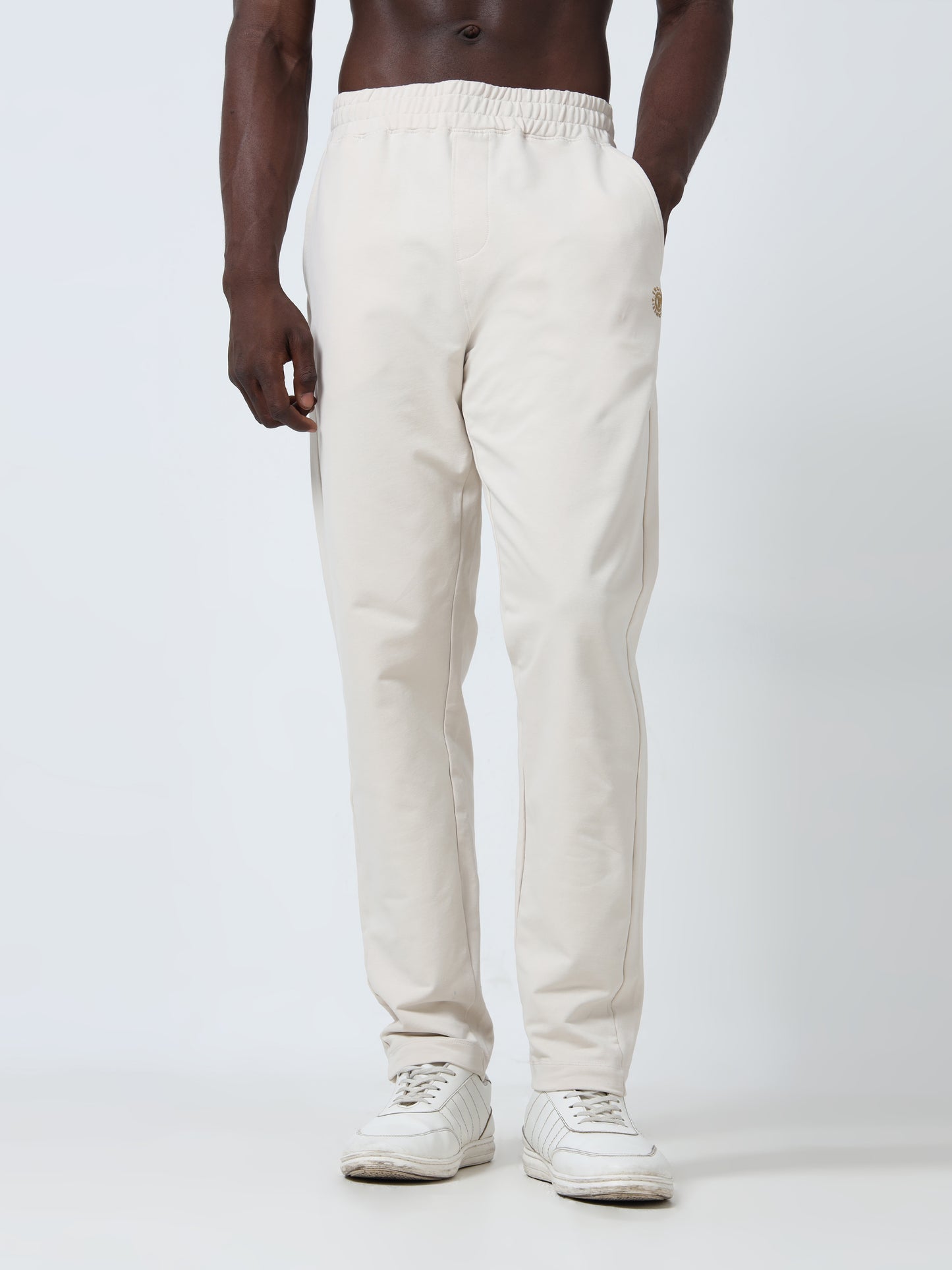 Contrast HD Print beige track pant for men