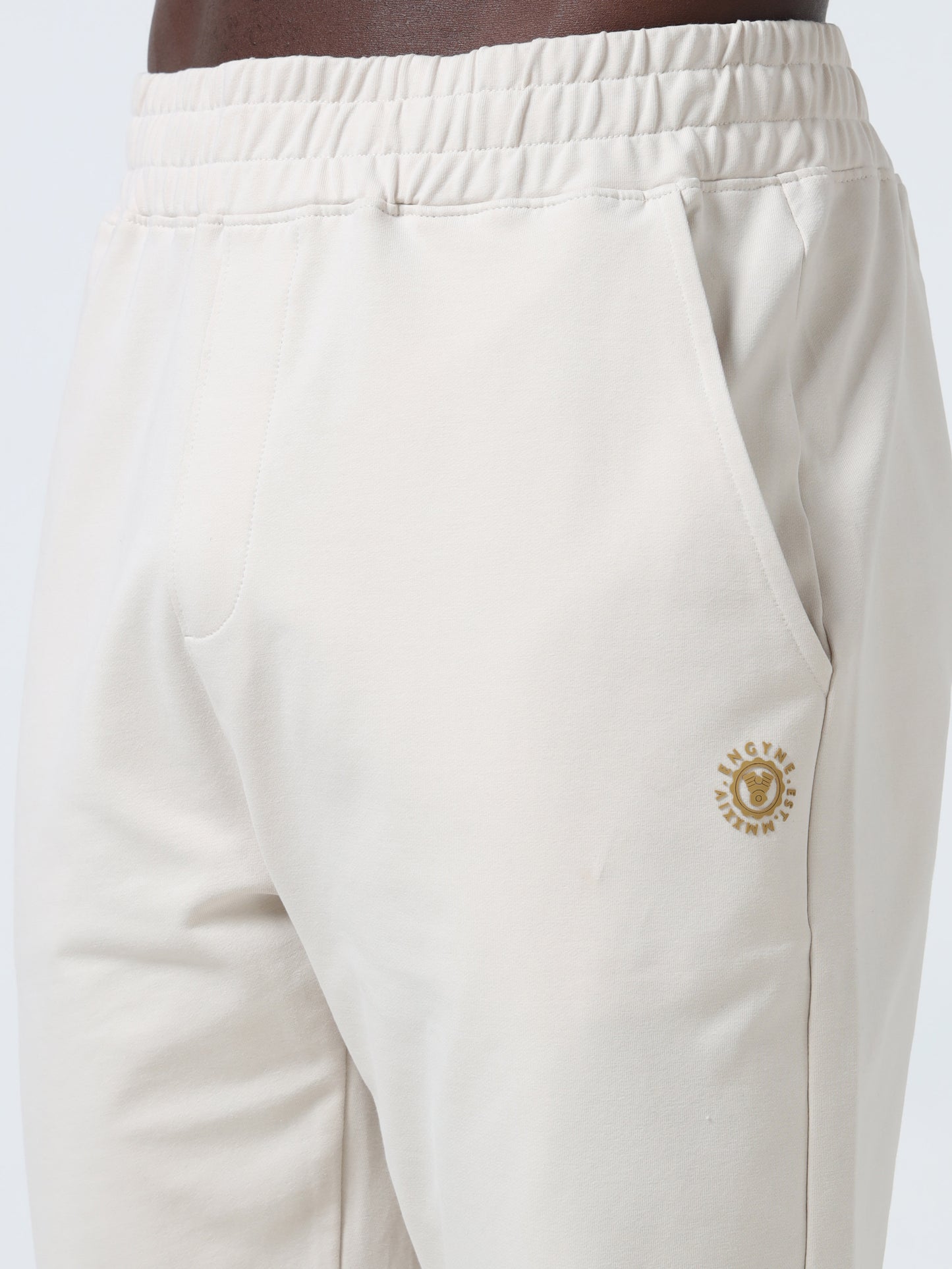 Contrast HD Print beige track pant for men