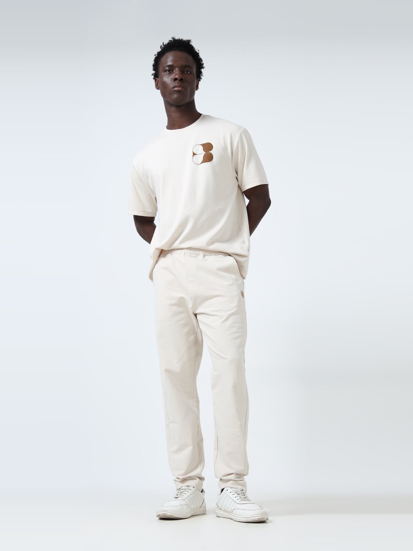 Contrast HD Print beige track pant for men