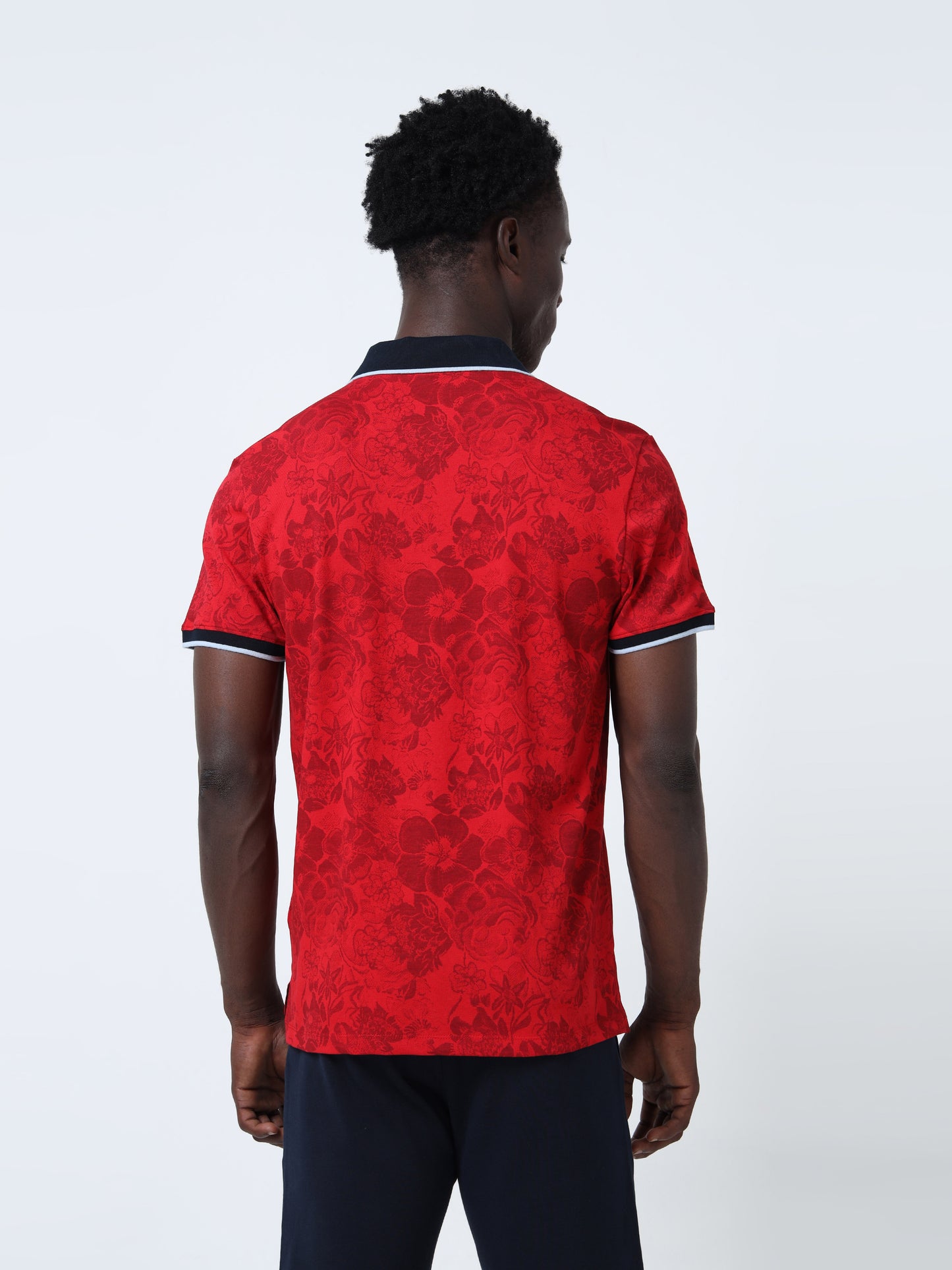 Rotary Print Red Polo Shirt for Men with Contrast-Tipping