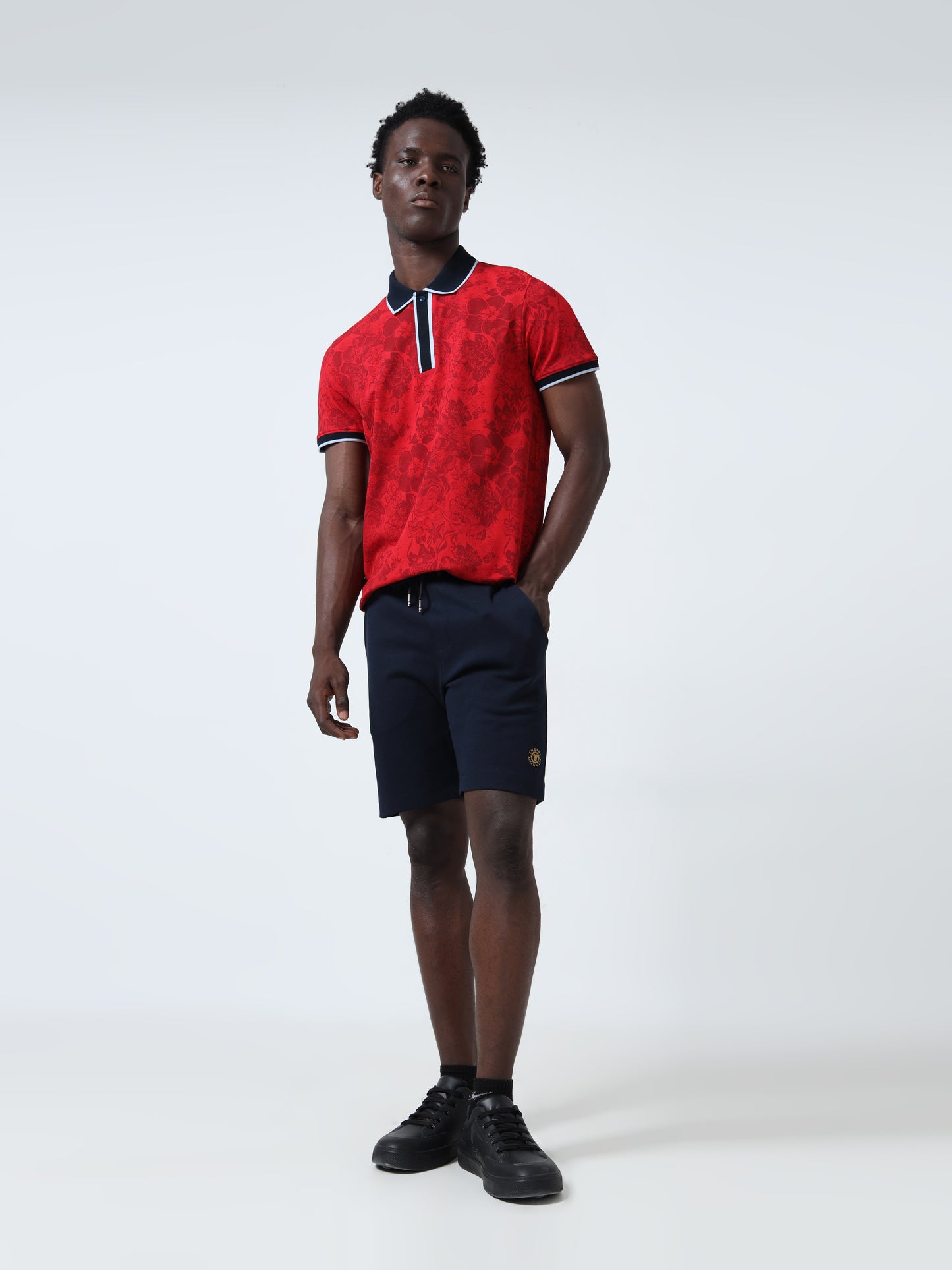 Rotary Print Red Polo Shirt for Men with Contrast-Tipping